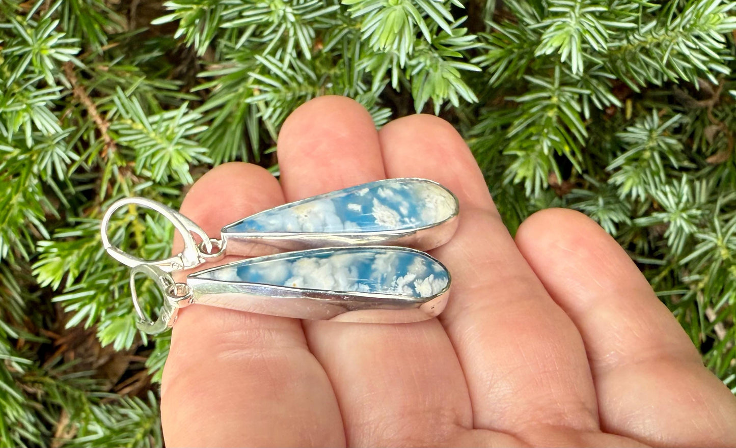 Cloud Earrings in Sterling Silver, Blue and White Stone Earrings, Plume Agate Jewelry