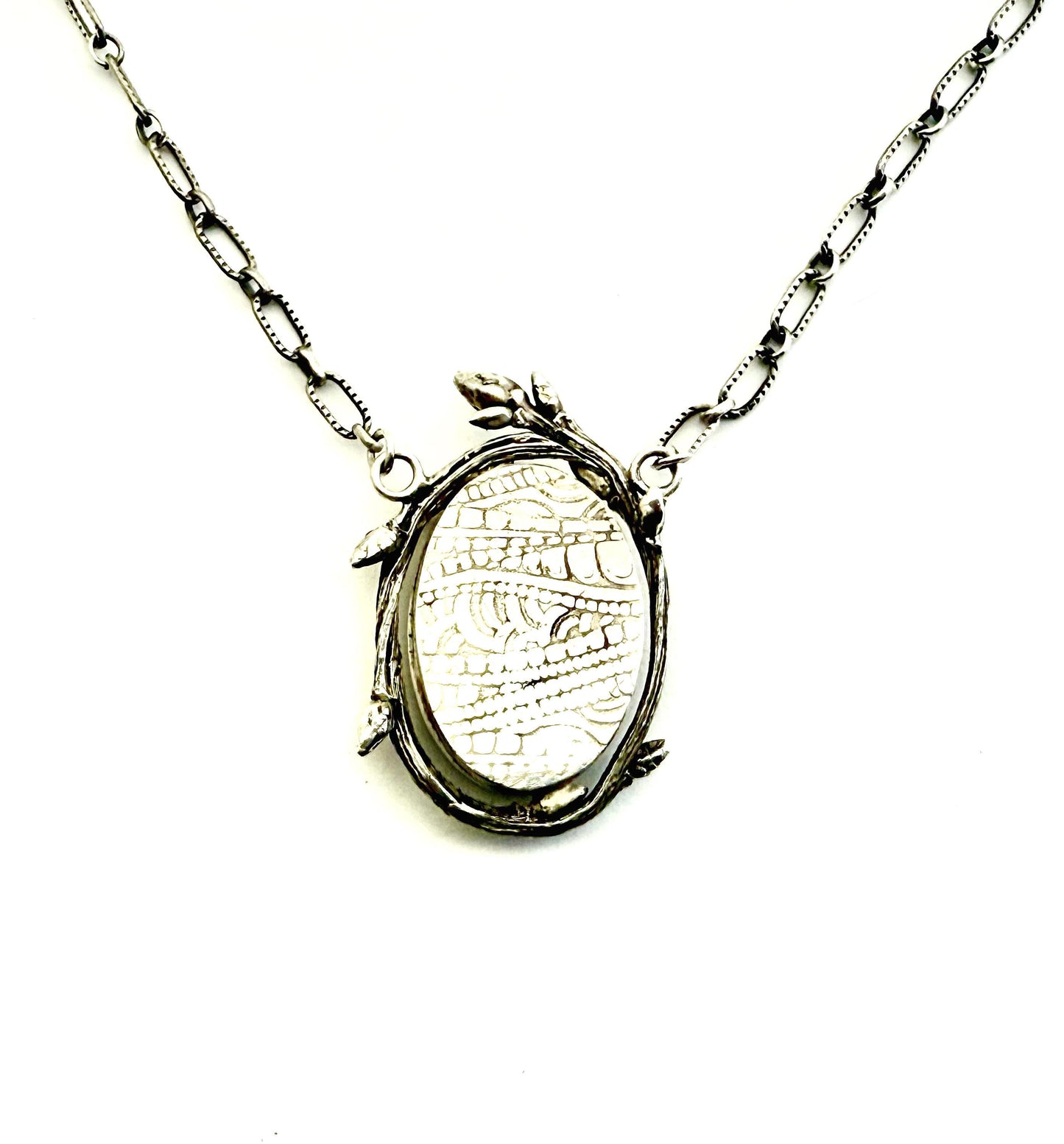 Dendritic Agate Necklace In Sterling Silver, Twig Necklace with Scenic Stone