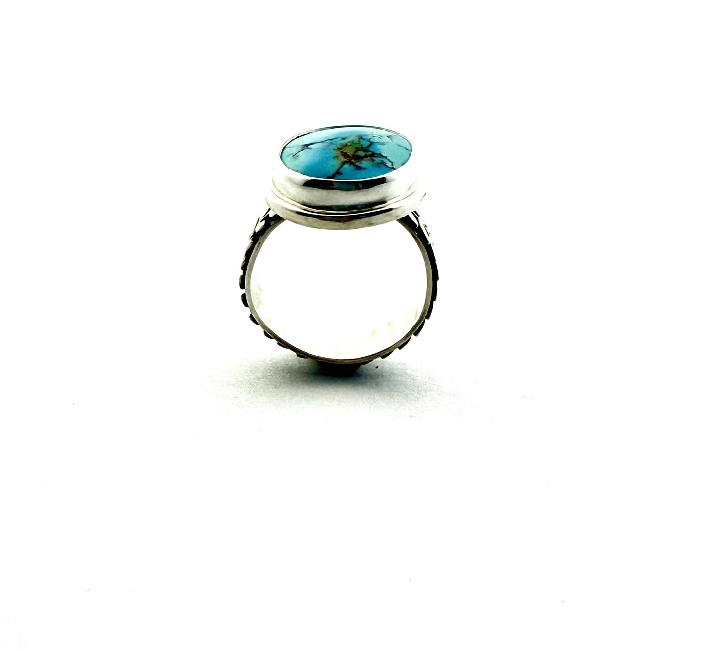 Golden Hills Turquoise Ring: Sterling Silver Leaf Band, Size 7.5