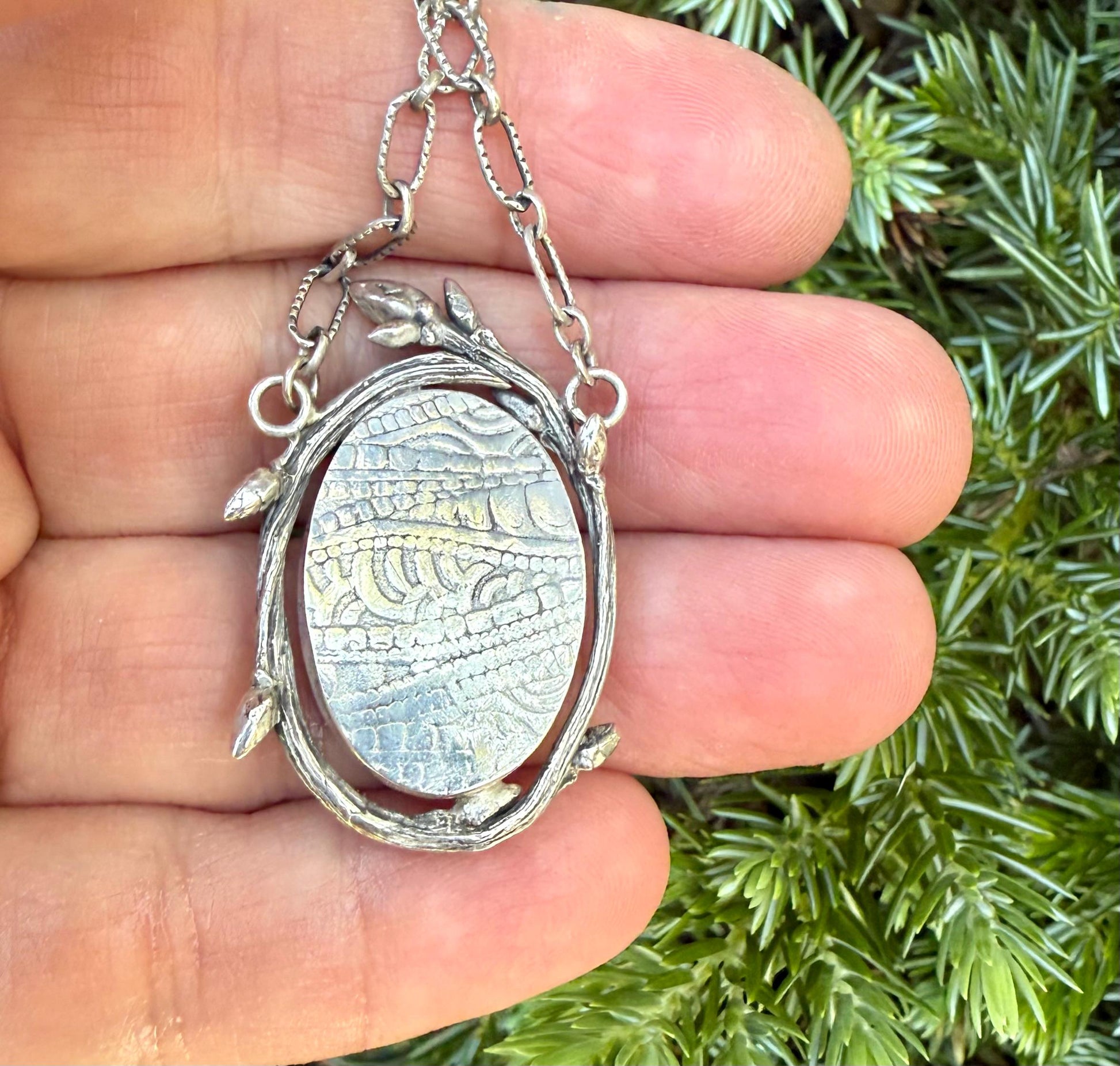 Dendritic Agate Necklace In Sterling Silver, Twig Necklace with Scenic Stone