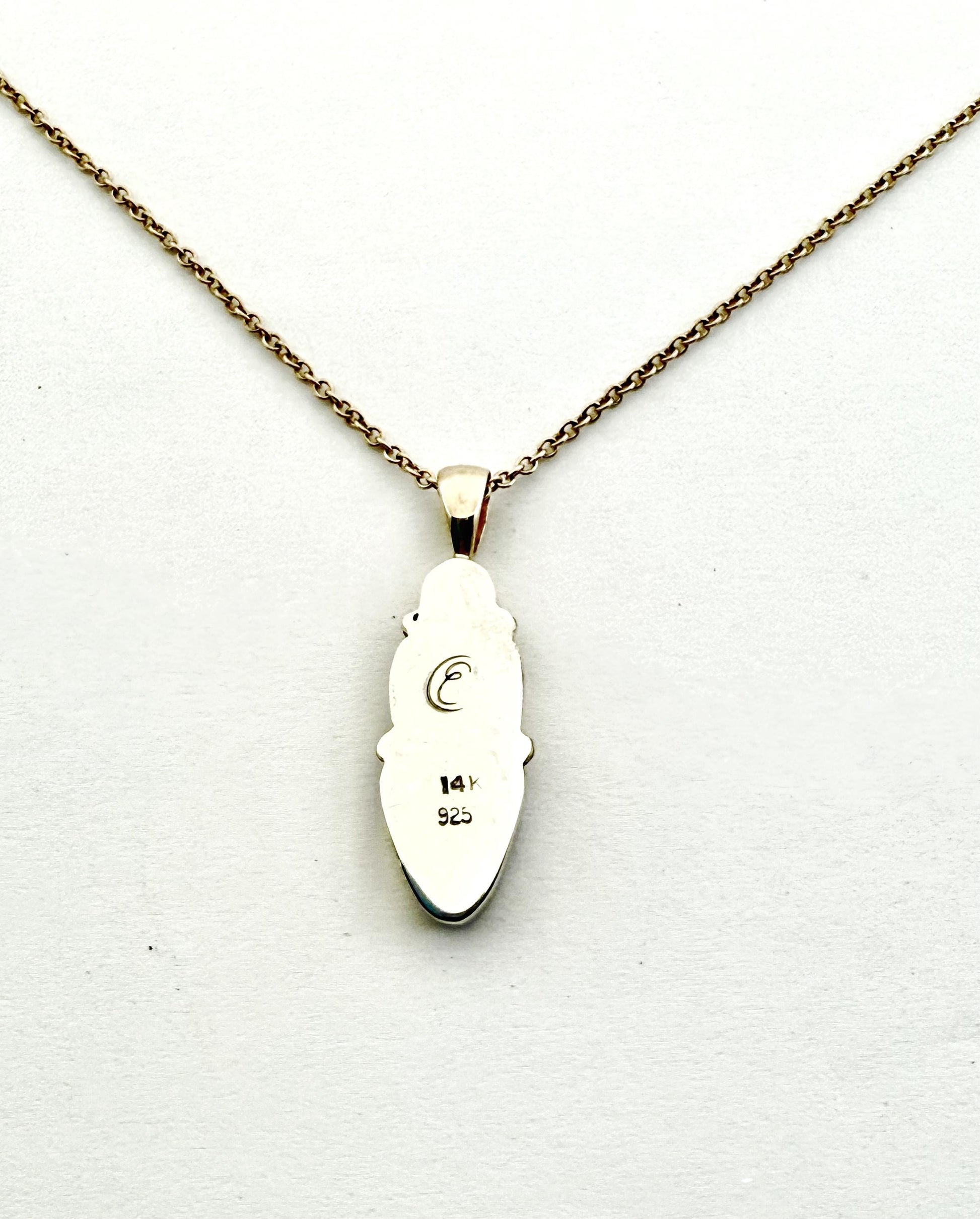 Australian Opal Tanzanite Pendant: 14k Gold & Sterling Silver Necklace