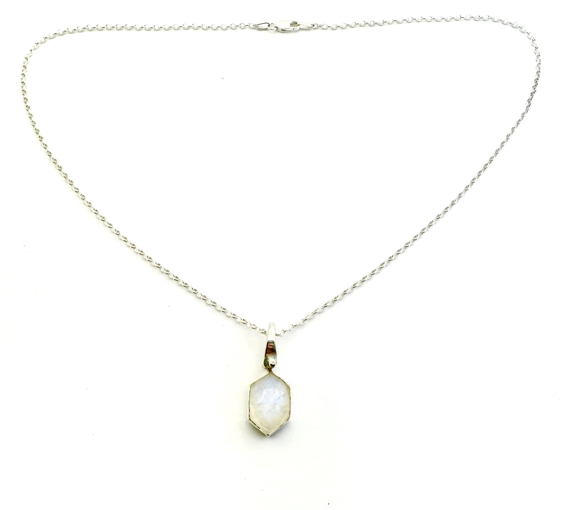 Gemstone Hexagonal Pendants in Sterling Silver, Moonstone Pendant, Amazonite Pendant