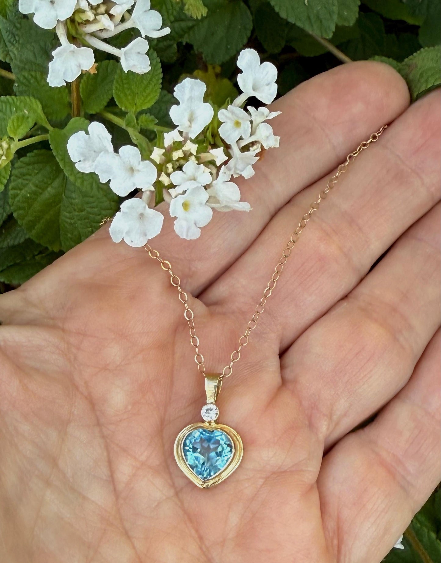 Blue Topaz Heart Pendant with Diamond Accent in 14k Gold