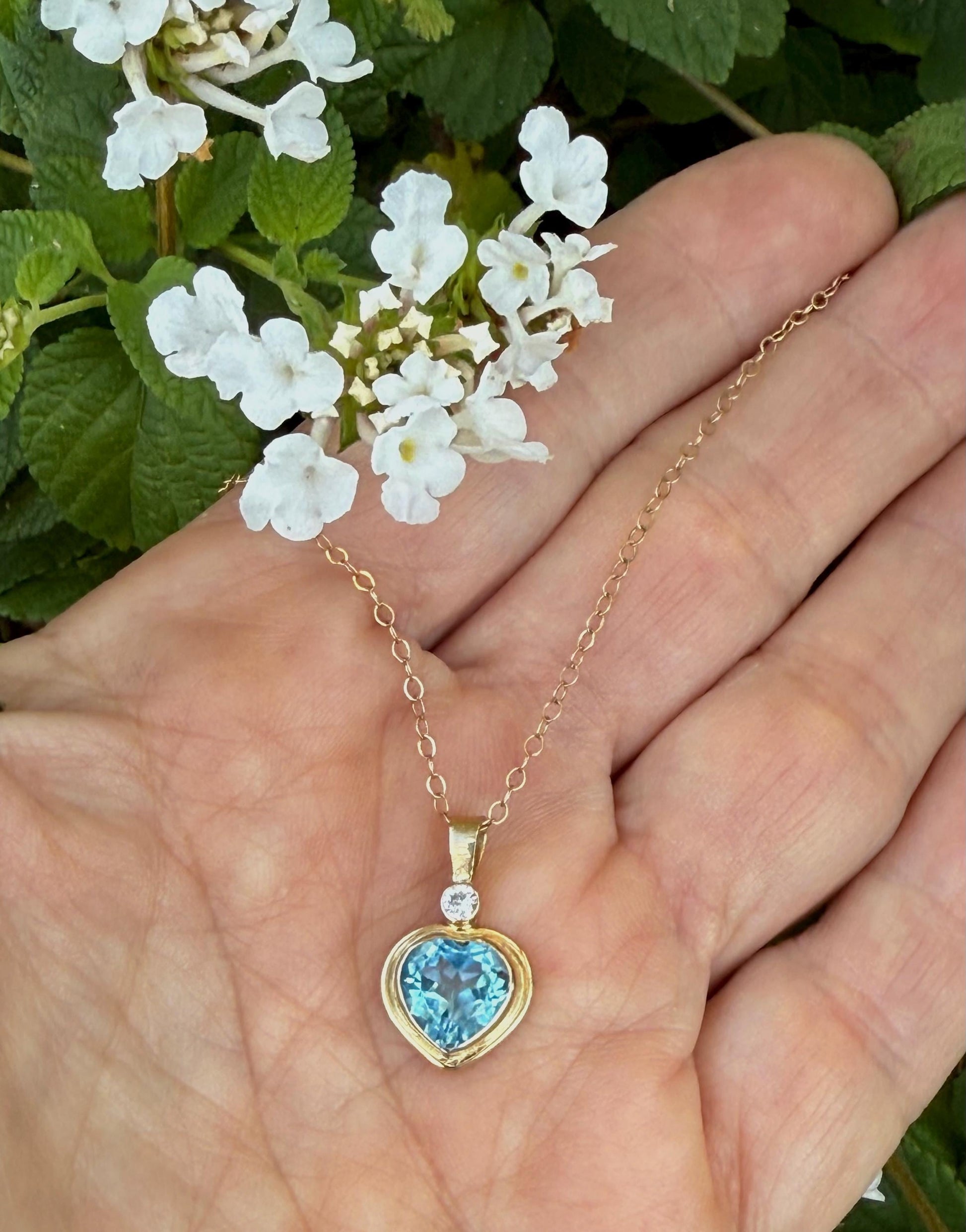 Blue Topaz Heart Pendant with Diamond Accent in 14k Gold
