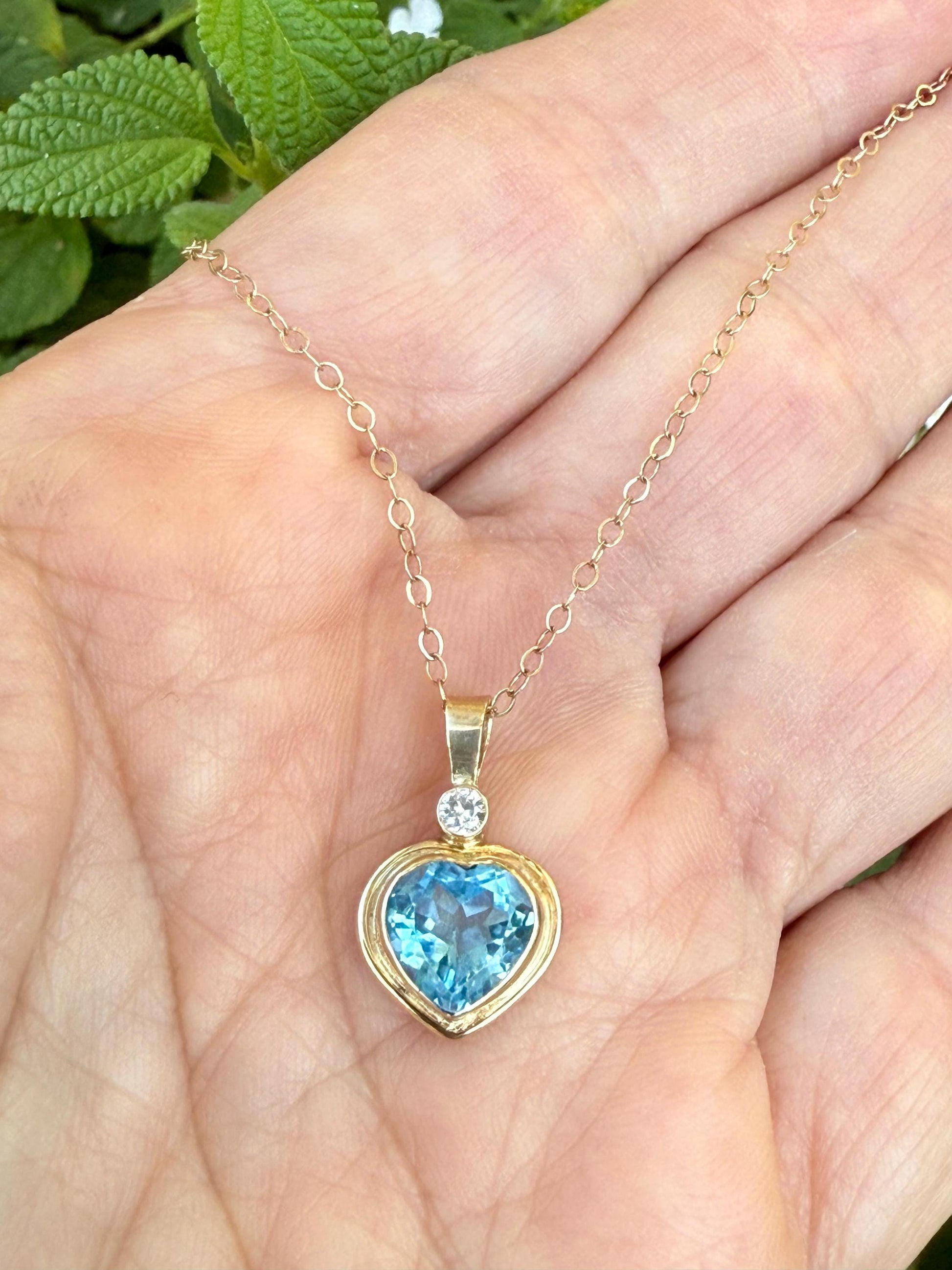 Blue Topaz Heart Pendant with Diamond Accent in 14k Gold