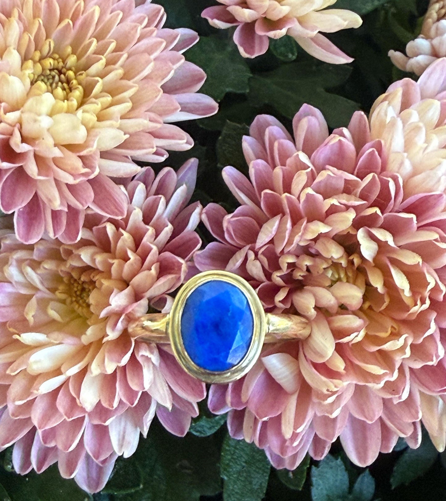 14K Gold Ring Lapis Faceted Natural Blue Lapis Handmade Ring