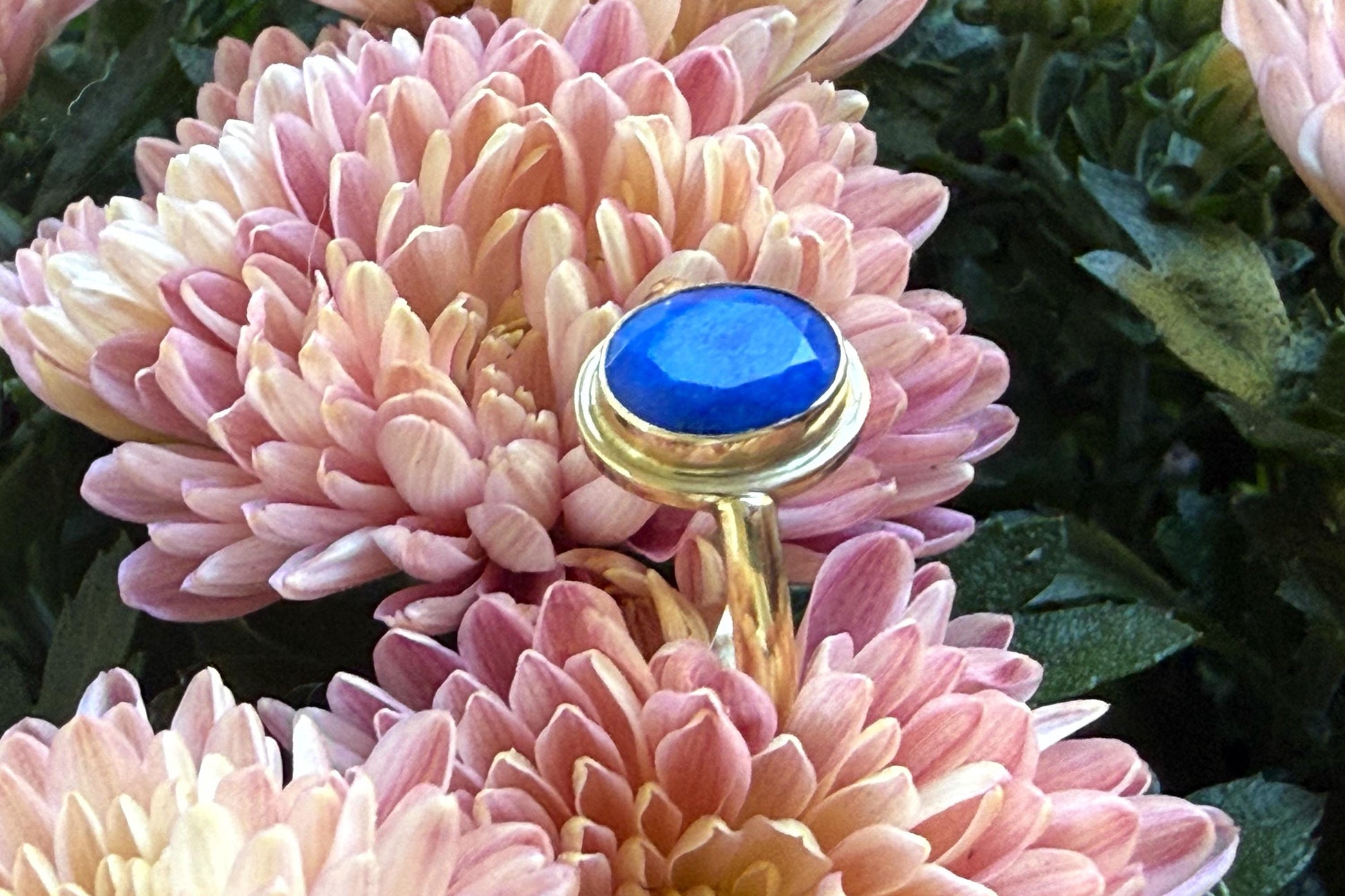 14K Gold Ring Lapis Faceted Natural Blue Lapis Handmade Ring
