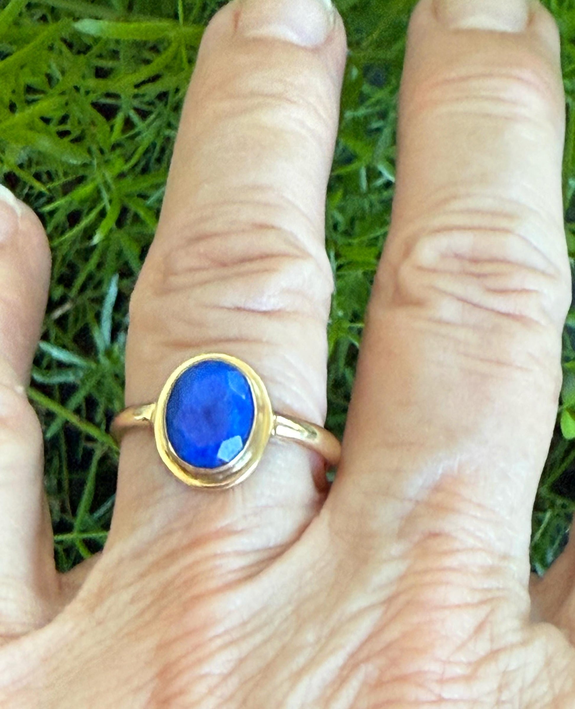 14K Gold Ring Lapis Faceted Natural Blue Lapis Handmade Ring