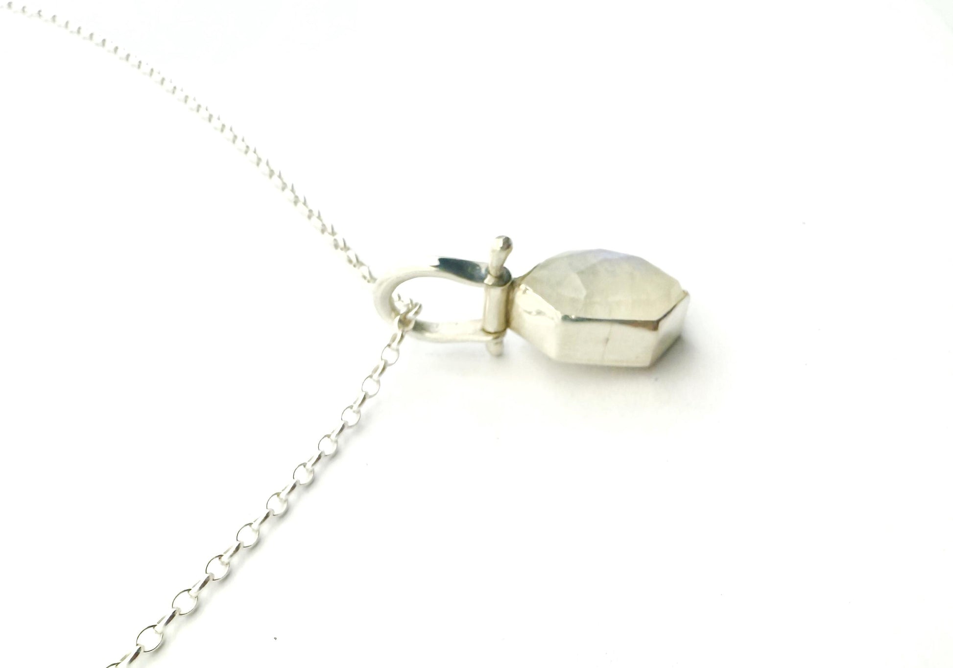 Gemstone Hexagonal Pendants in Sterling Silver, Moonstone Pendant, Amazonite Pendant