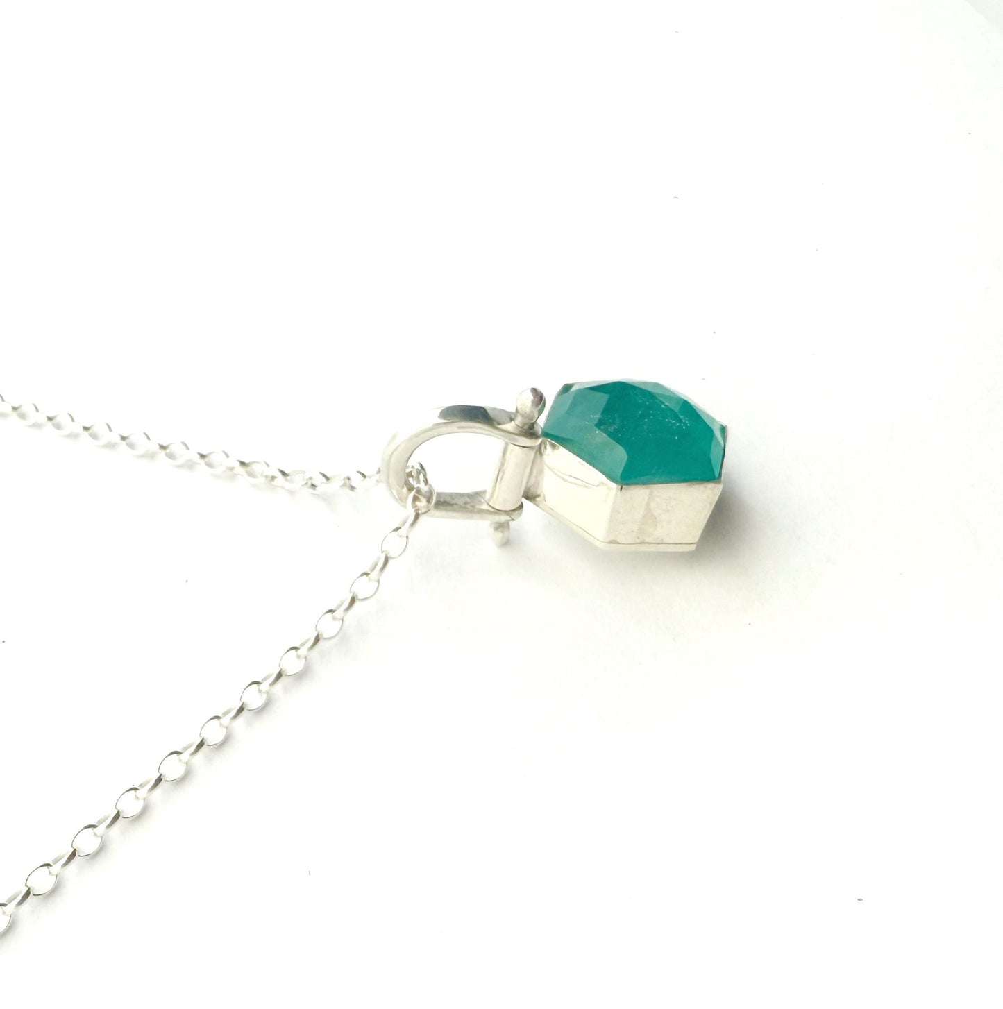 Gemstone Hexagonal Pendants in Sterling Silver, Moonstone Pendant, Amazonite Pendant