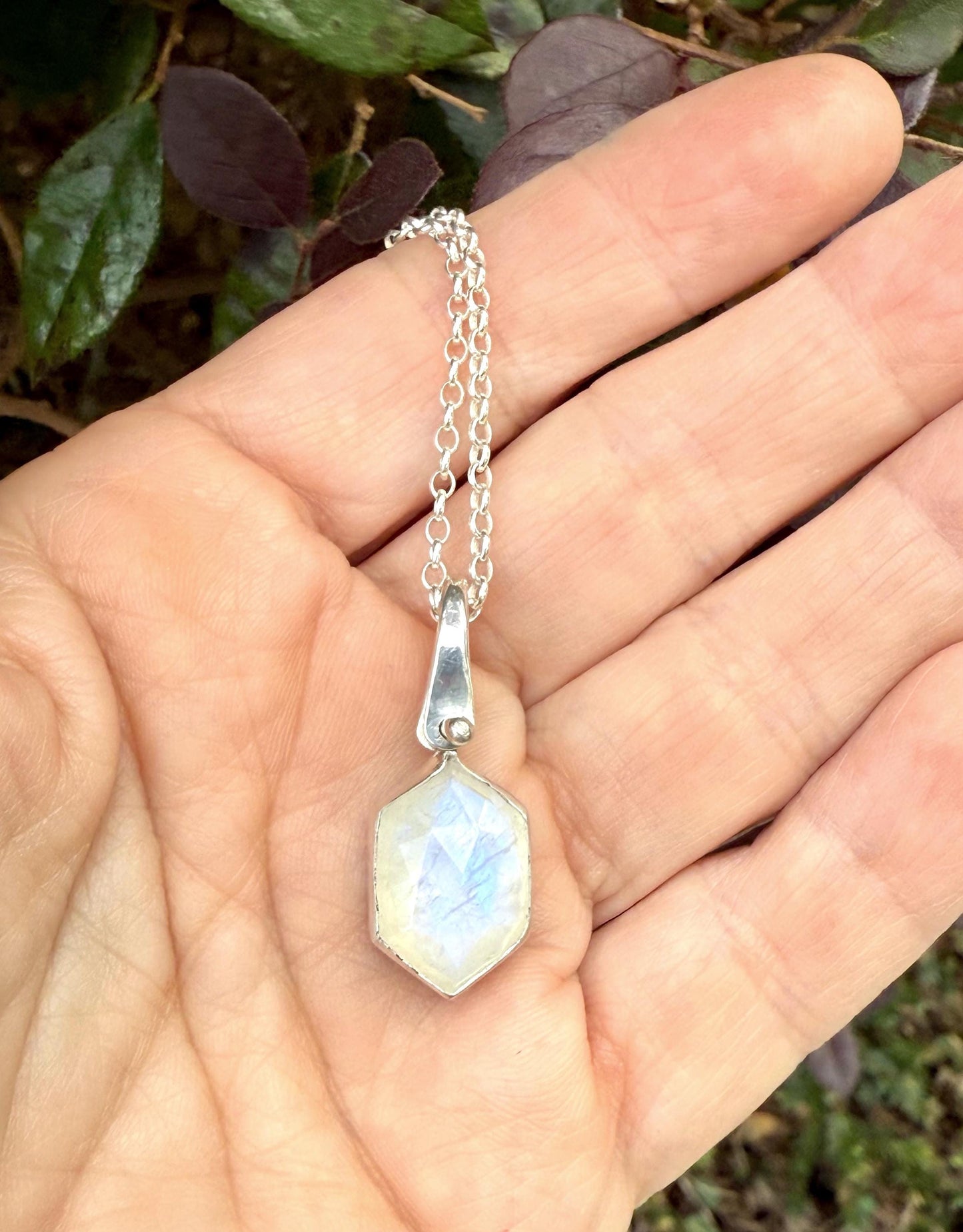 Gemstone Hexagonal Pendants in Sterling Silver, Moonstone Pendant, Amazonite Pendant
