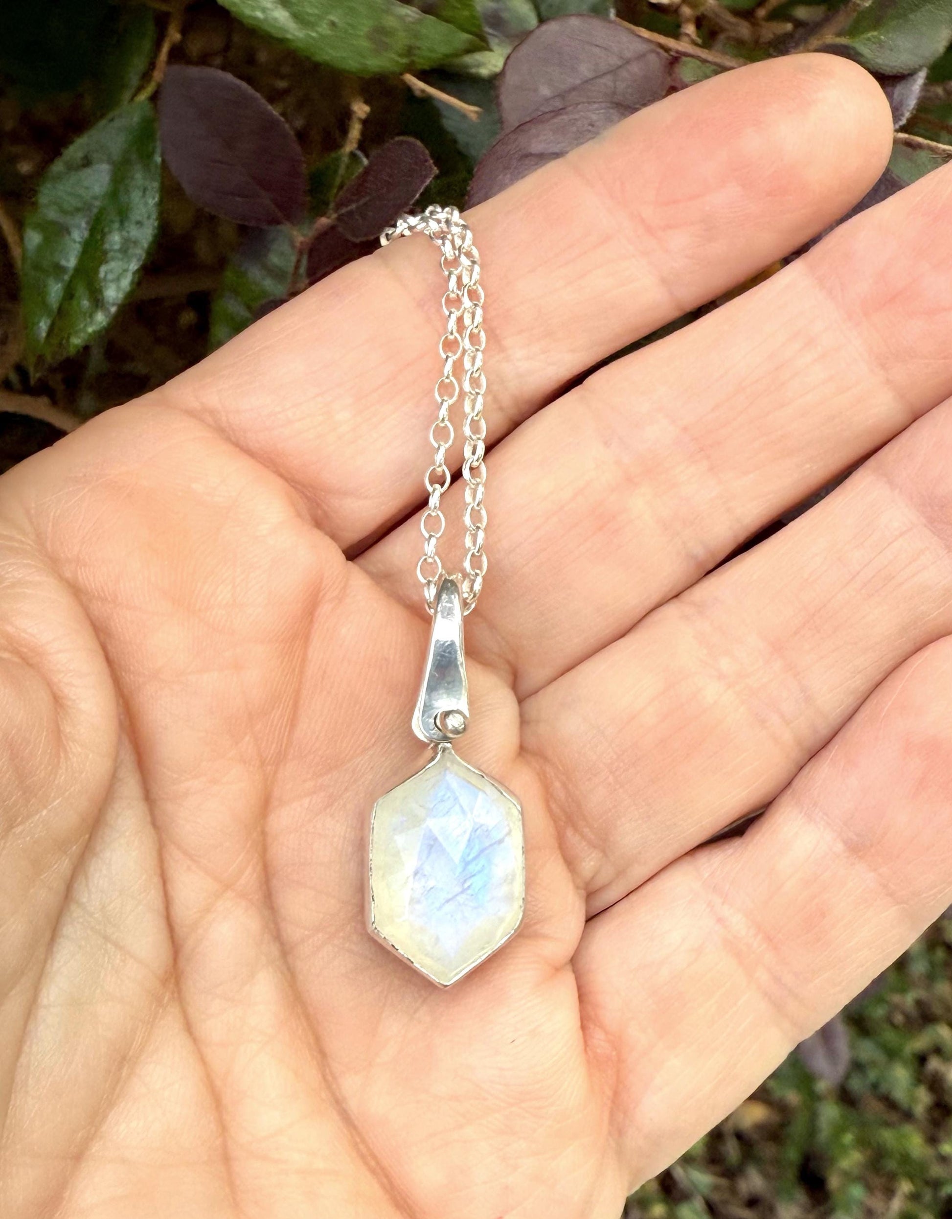 Gemstone Hexagonal Pendants in Sterling Silver, Moonstone Pendant, Amazonite Pendant