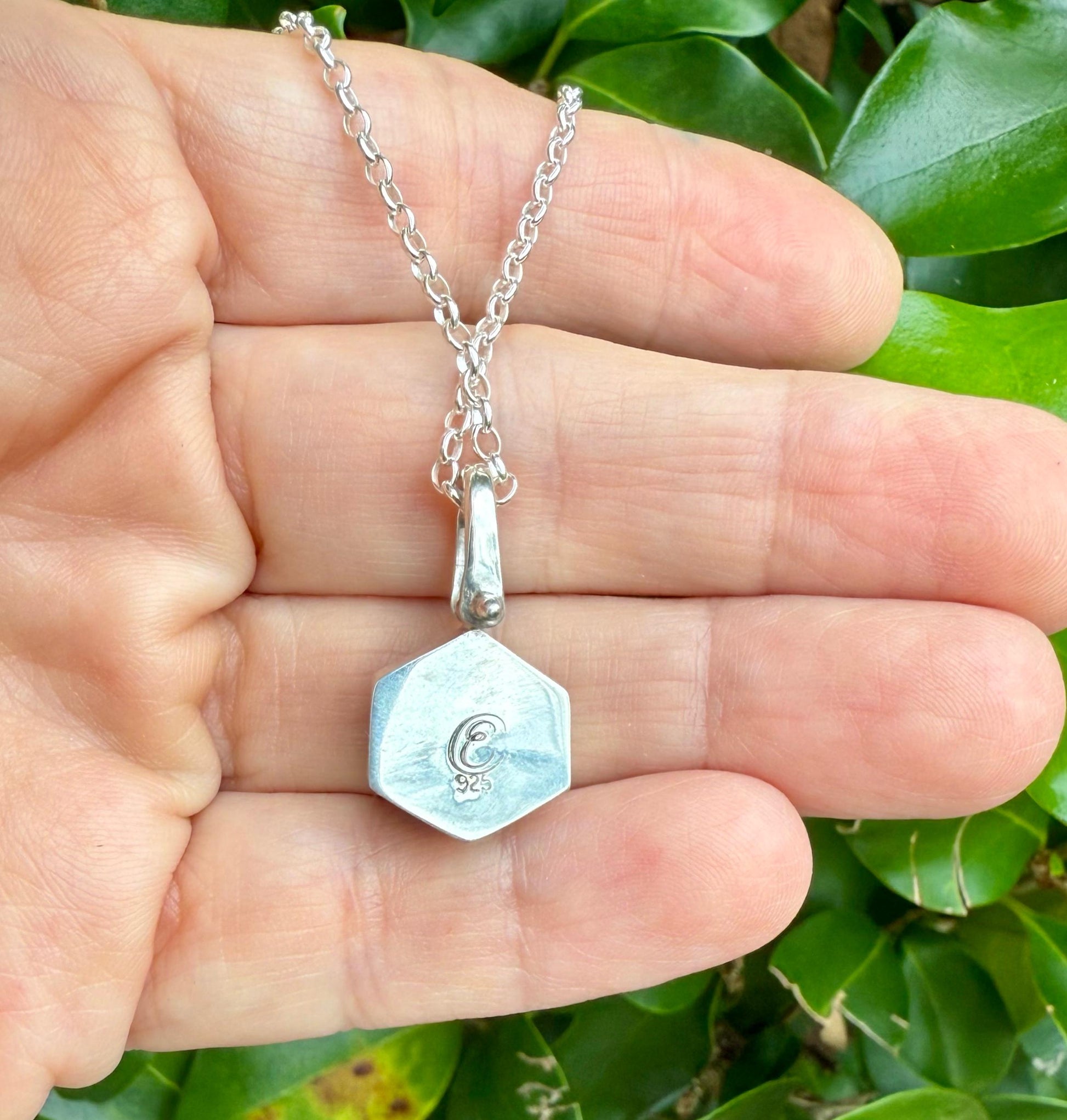 Gemstone Hexagonal Pendants in Sterling Silver, Moonstone Pendant, Amazonite Pendant