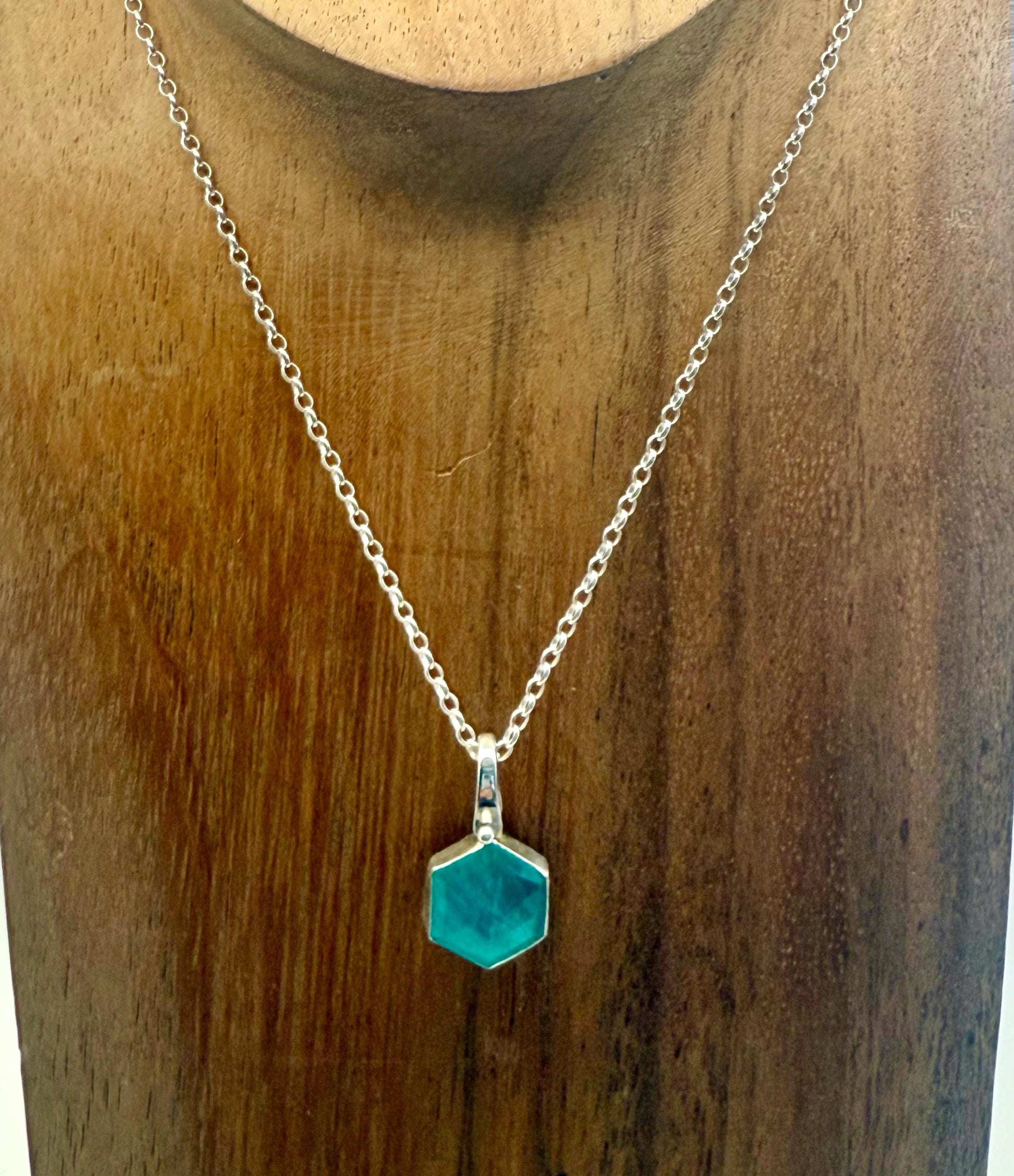 Gemstone Hexagonal Pendants in Sterling Silver, Moonstone Pendant, Amazonite Pendant