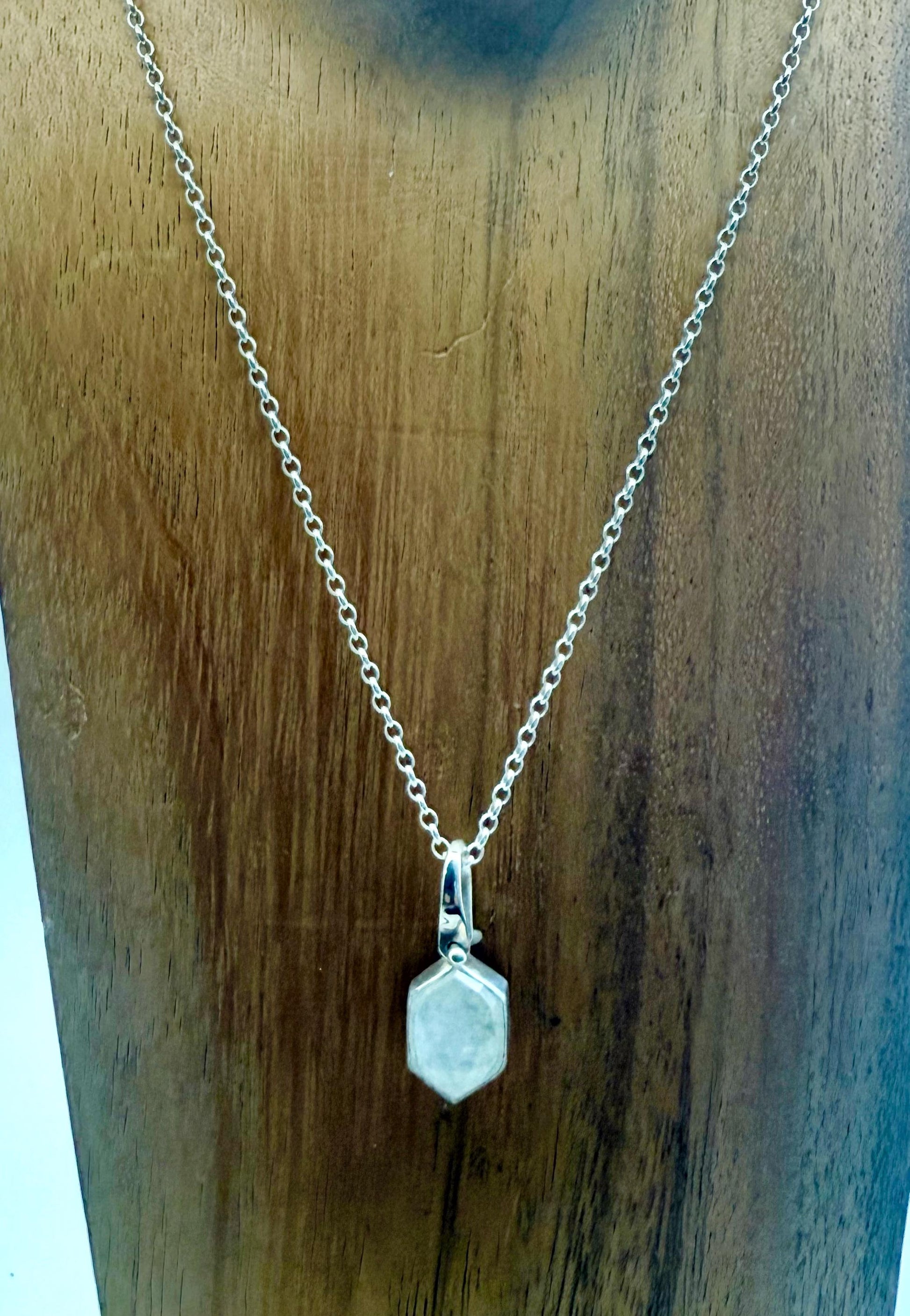 Gemstone Hexagonal Pendants in Sterling Silver, Moonstone Pendant, Amazonite Pendant