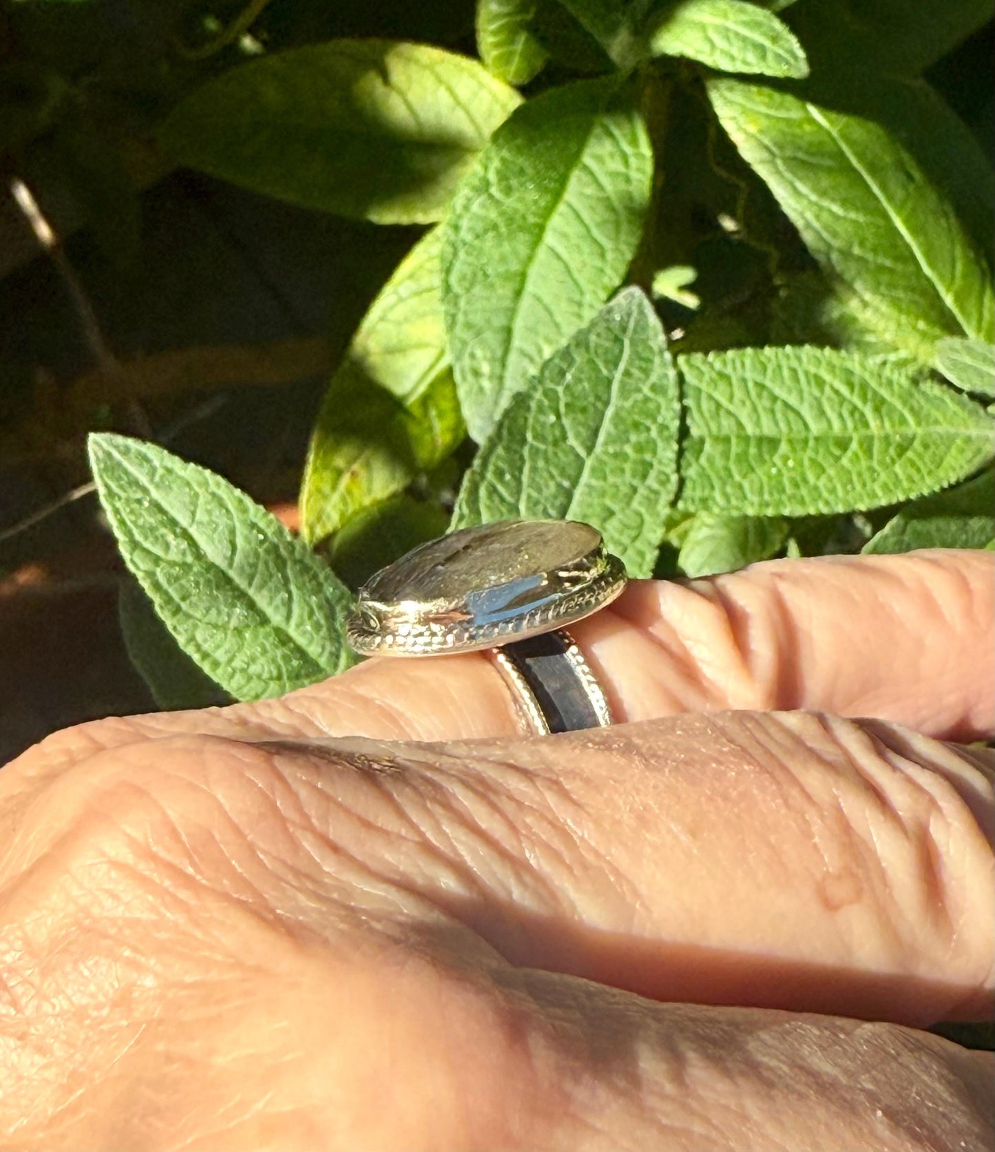 Handmade Labradorite Statement Ring in Sterling Silver and 14k Gold
