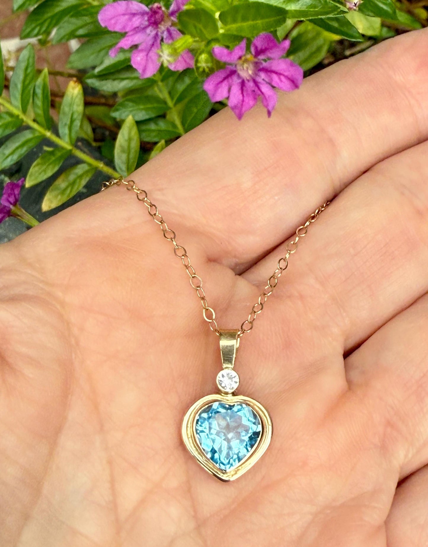 Blue Topaz Heart Pendant with Diamond Accent in 14k Gold