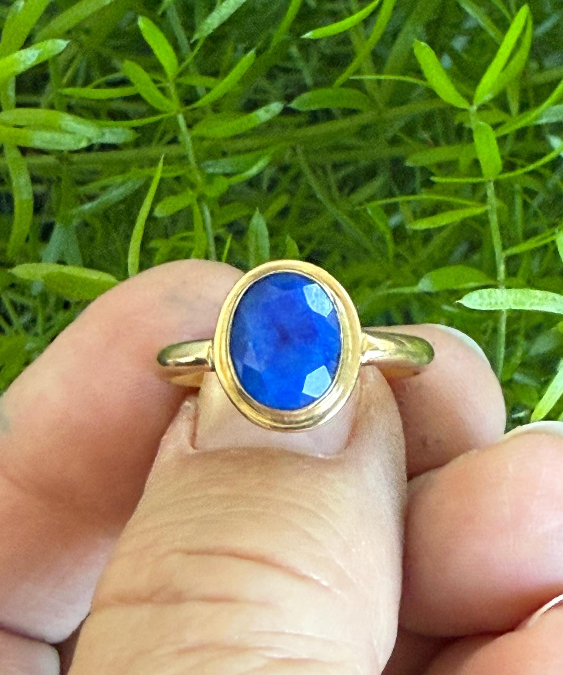 14K Gold Ring Lapis Faceted Natural Blue Lapis Handmade Ring