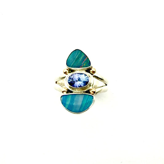 Australian Opal and Tanzanite Ring