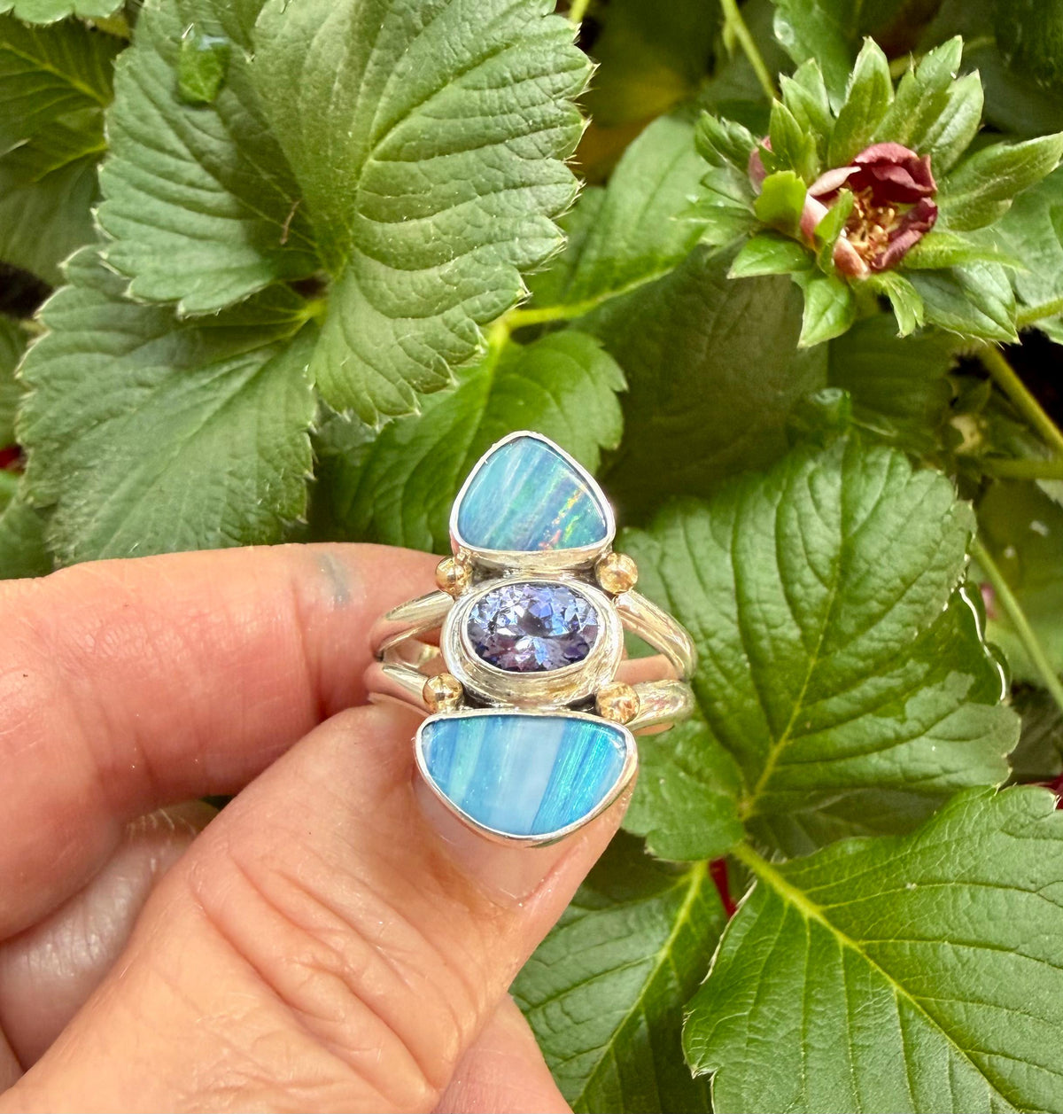Australian Opal and Tanzanite Ring