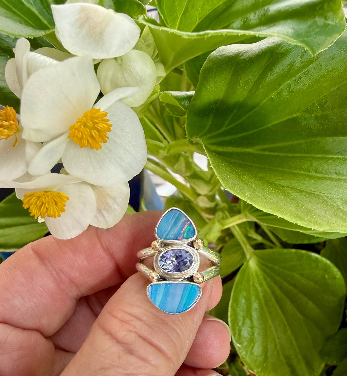 Australian Opal and Tanzanite Ring