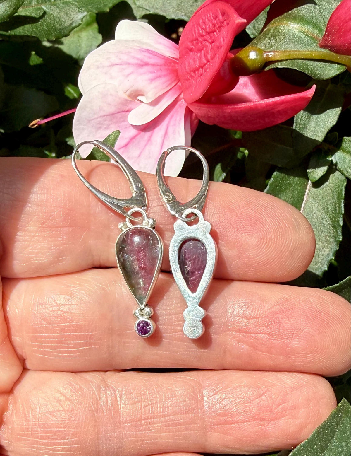 Watermelon Tourmaline Earrings in Sterling Silver