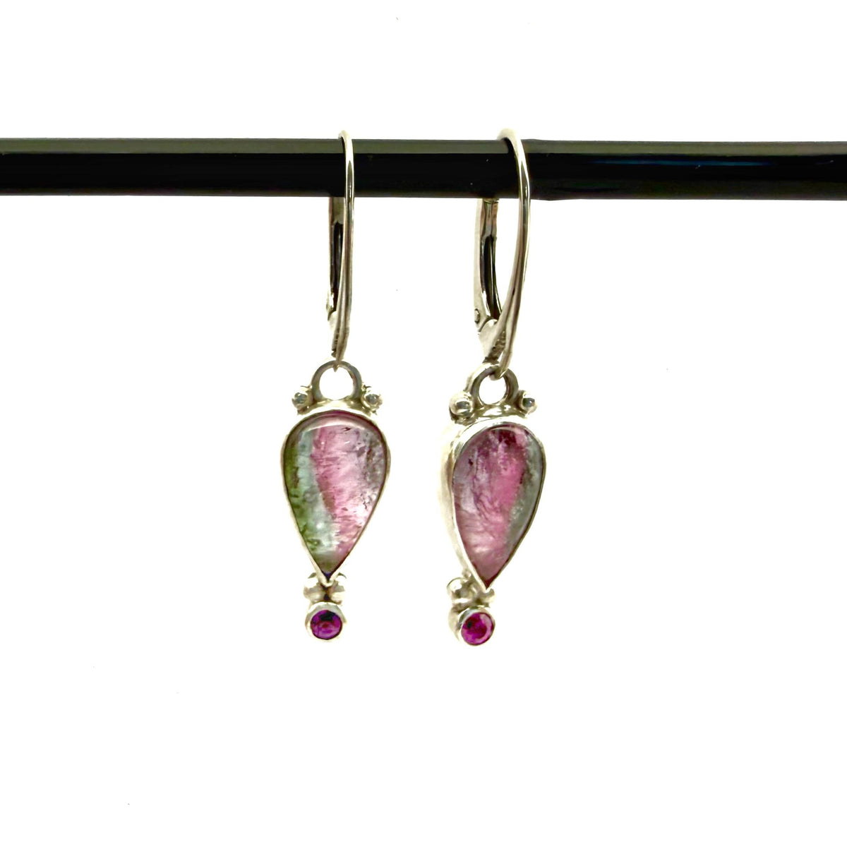Watermelon Tourmaline Earrings in Sterling Silver