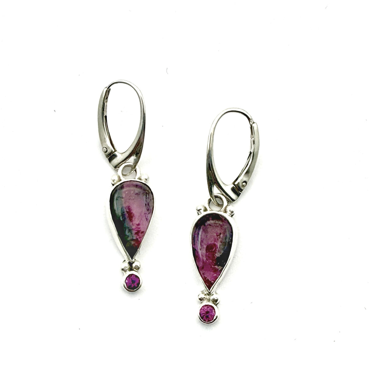 Watermelon Tourmaline Earrings in Sterling Silver