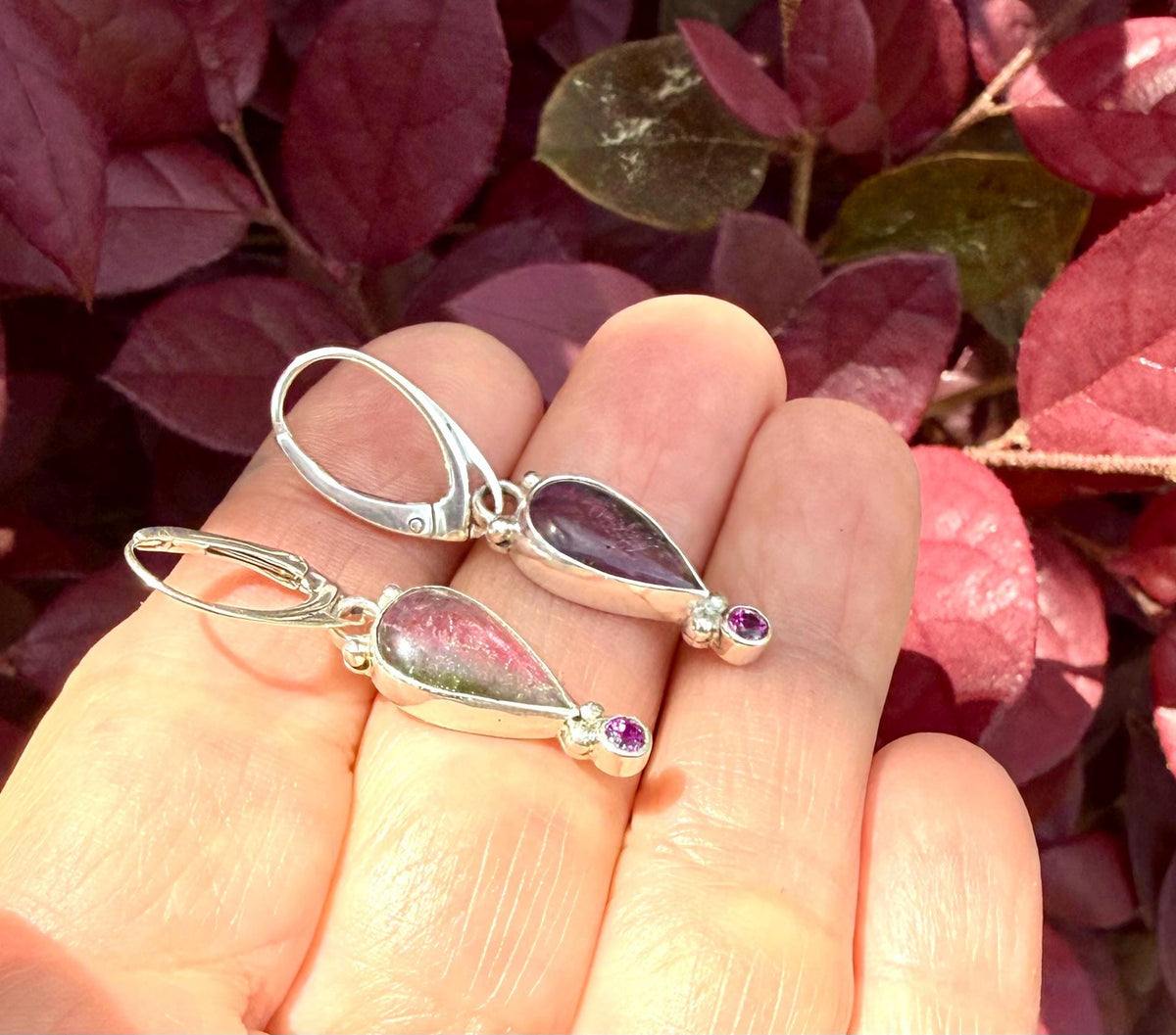 Watermelon Tourmaline Earrings in Sterling Silver