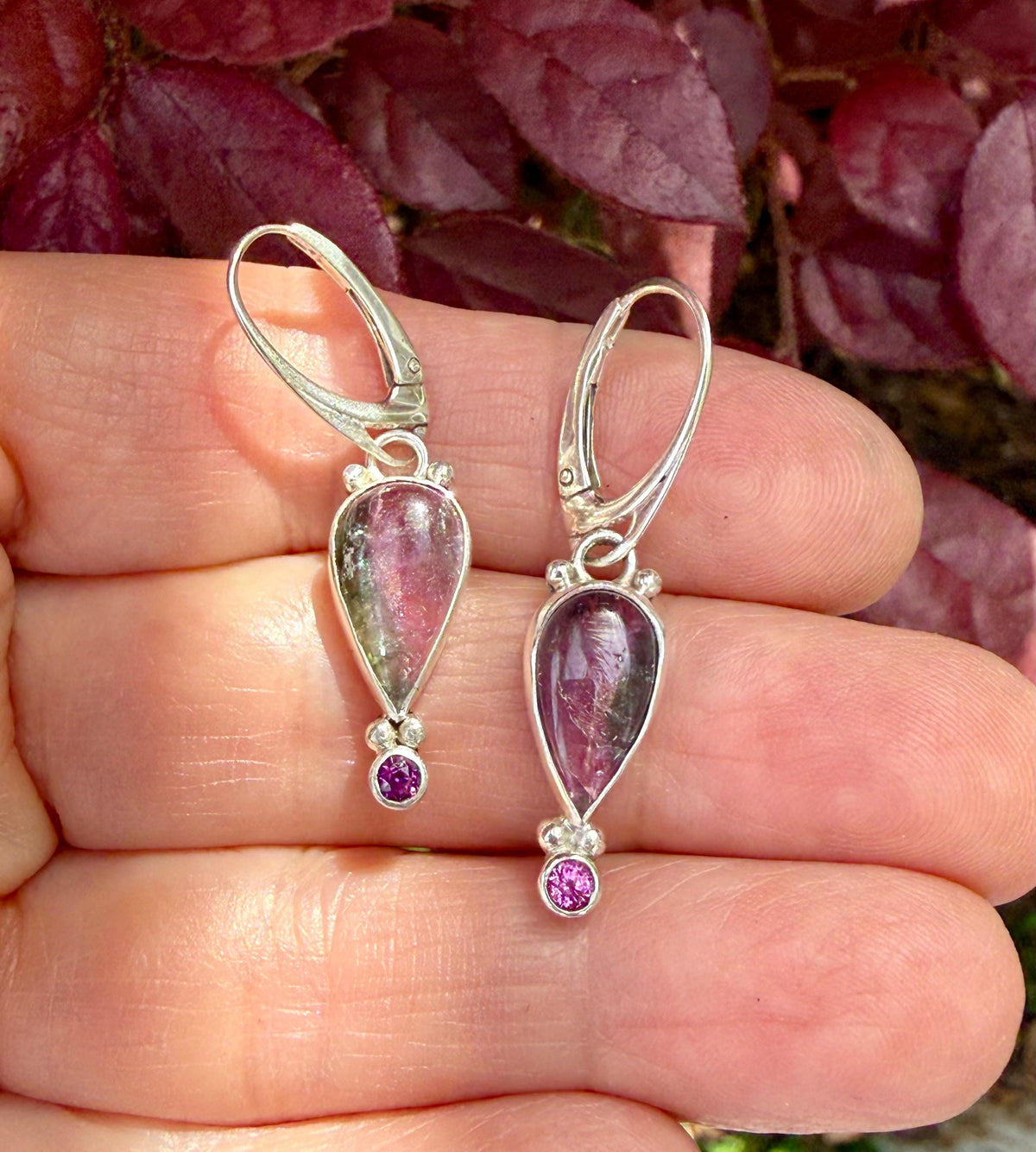 Watermelon Tourmaline Earrings in Sterling Silver