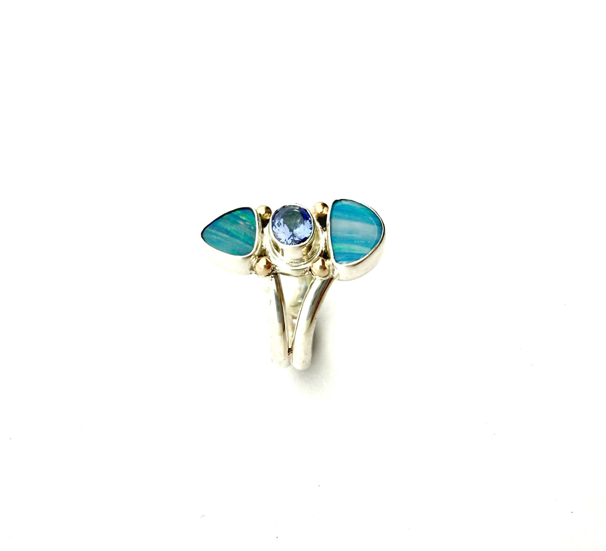 Australian Opal and Tanzanite Ring
