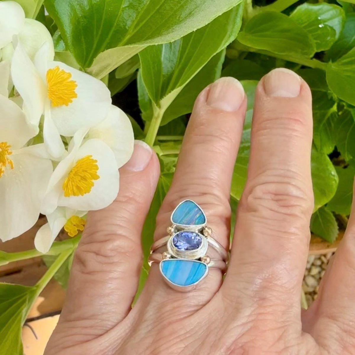 Australian Opal and Tanzanite Ring
