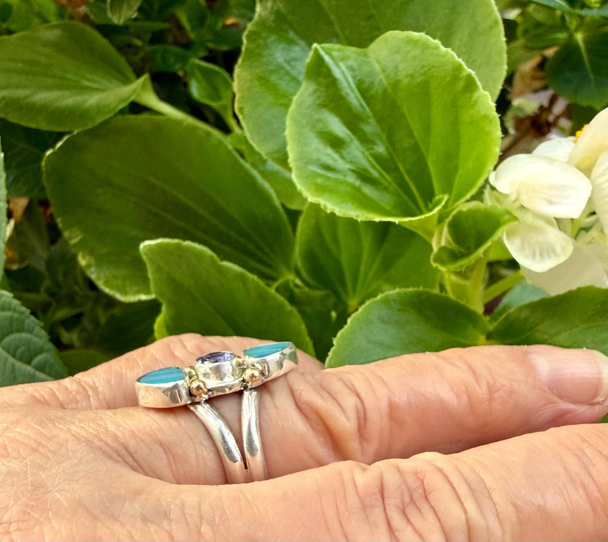 Australian Opal and Tanzanite Ring