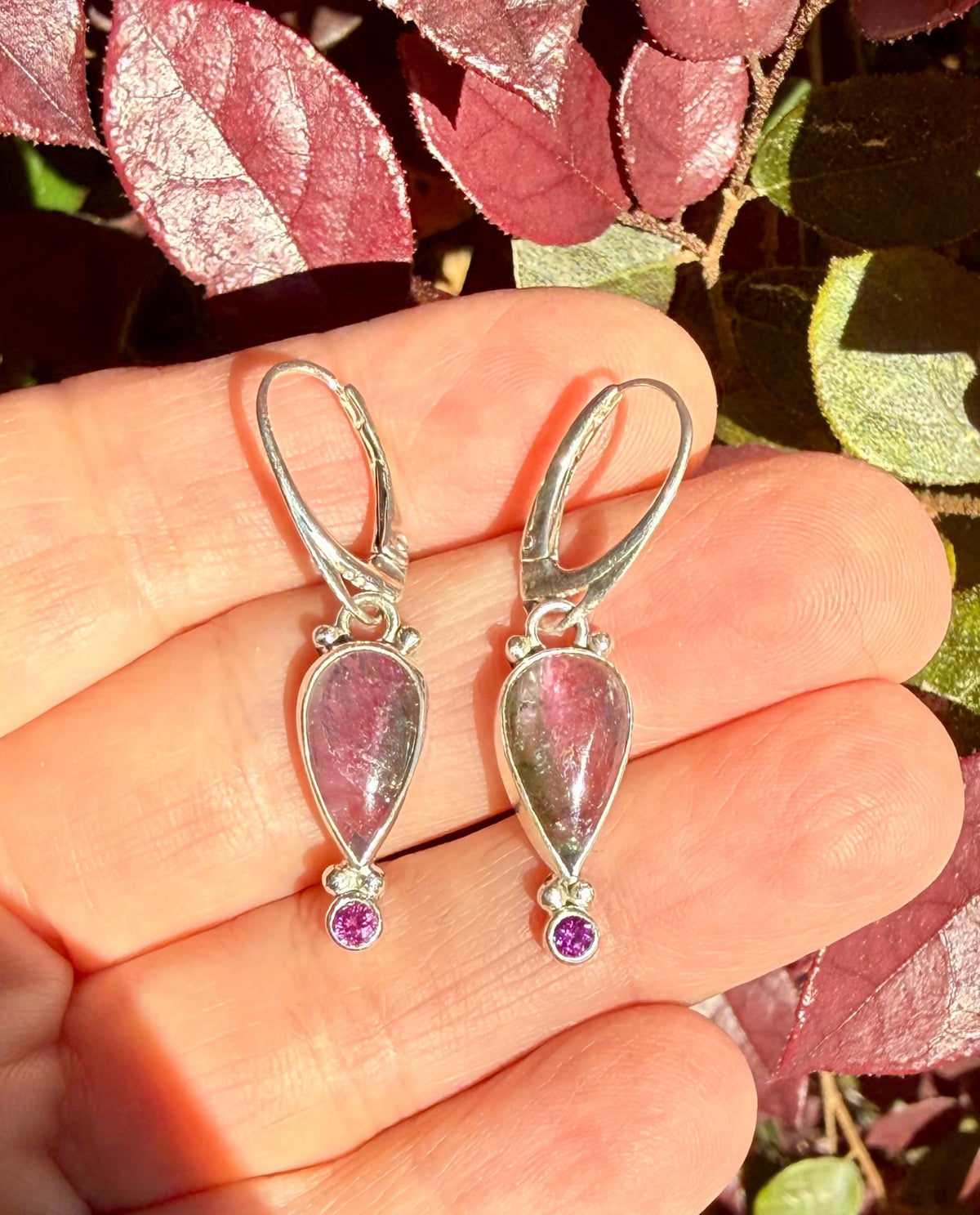Watermelon Tourmaline Earrings in Sterling Silver