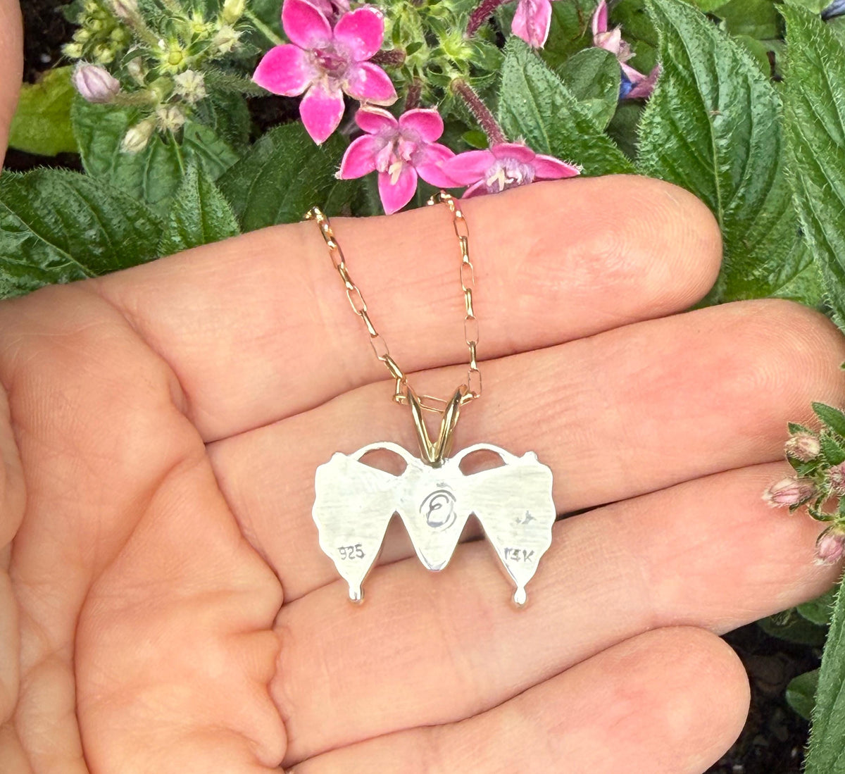 Watermelon Tourmaline Butterfly in 14k Gold and Sterling Silver