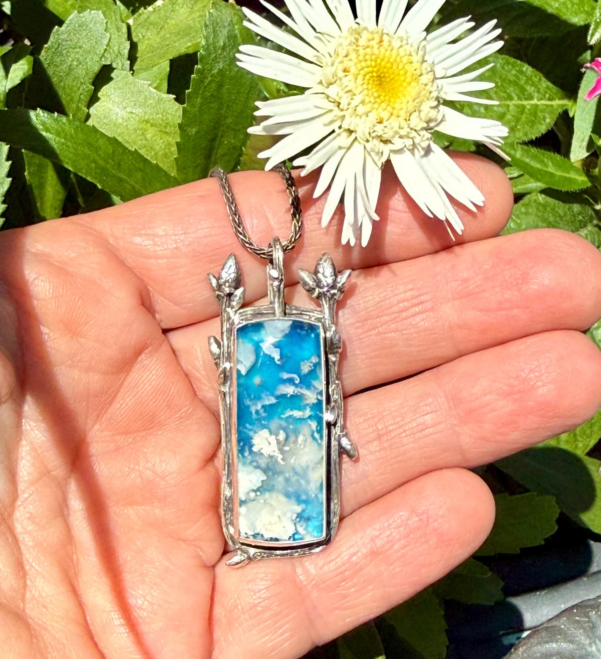 Cloud Stone Pendant in Sterling Silver, Blue and White Pendant