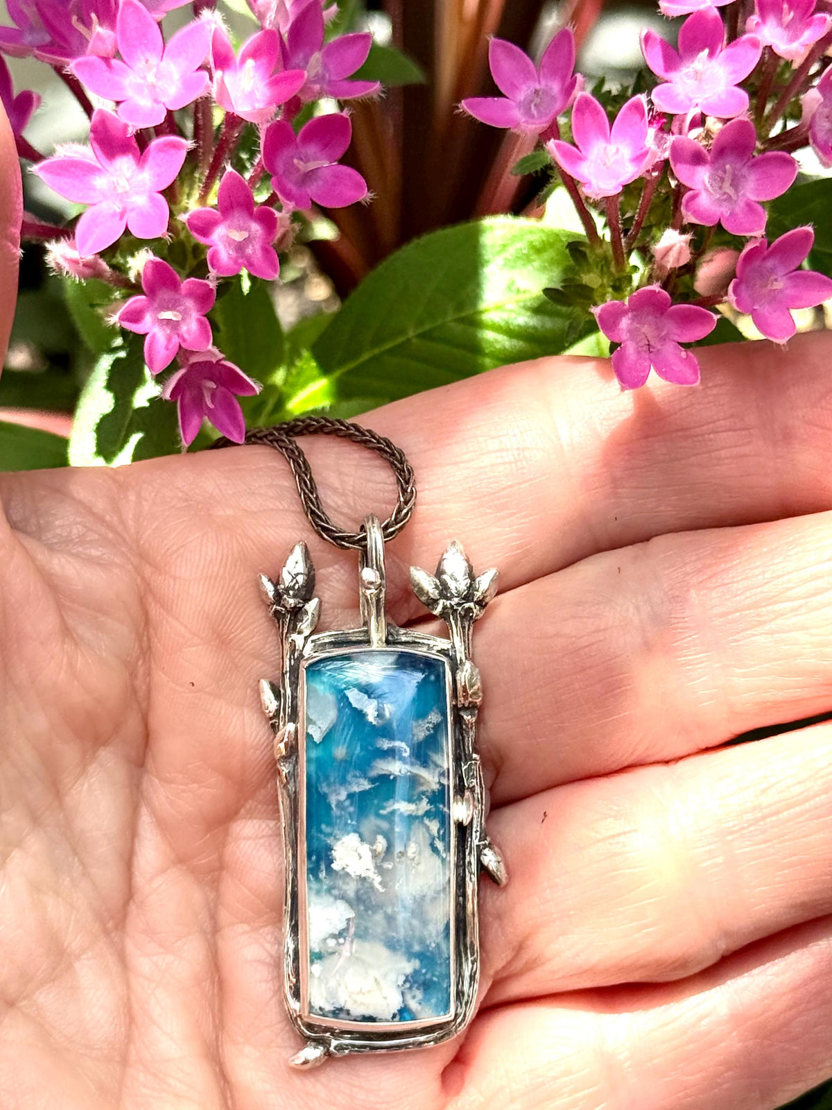 Cloud Stone Pendant in Sterling Silver, Blue and White Pendant
