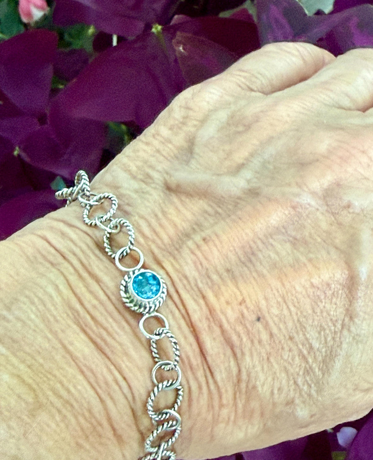 Birthstone link bracelet in sterling silver