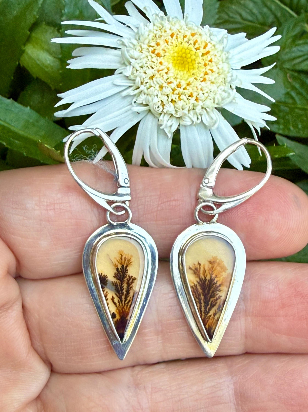 Dendritic agate earrings in sterling silver