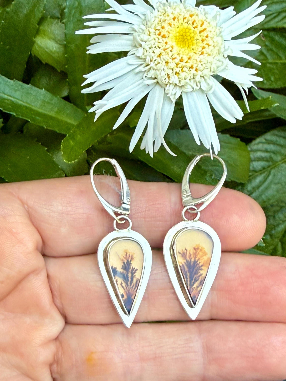 Dendritic agate earrings in sterling silver