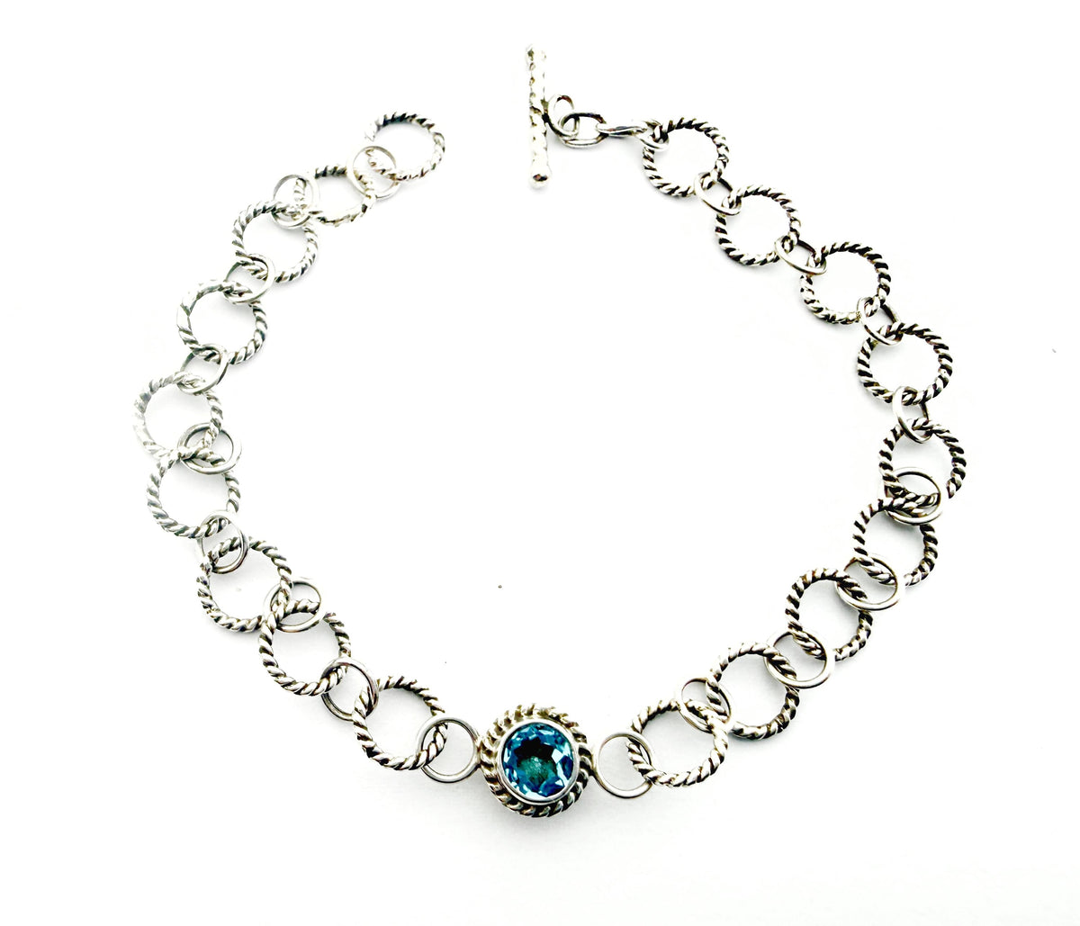 Birthstone link bracelet in sterling silver