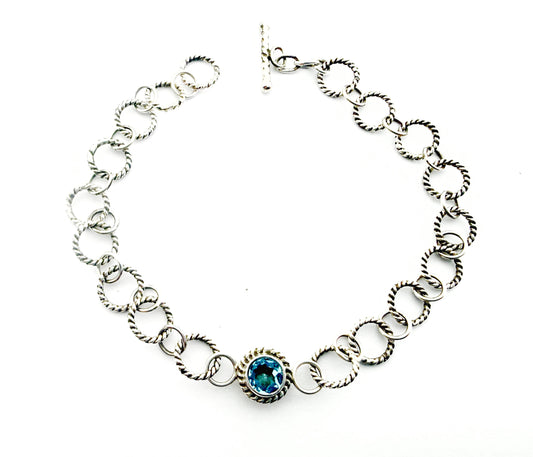 Birthstone link bracelet in sterling silver