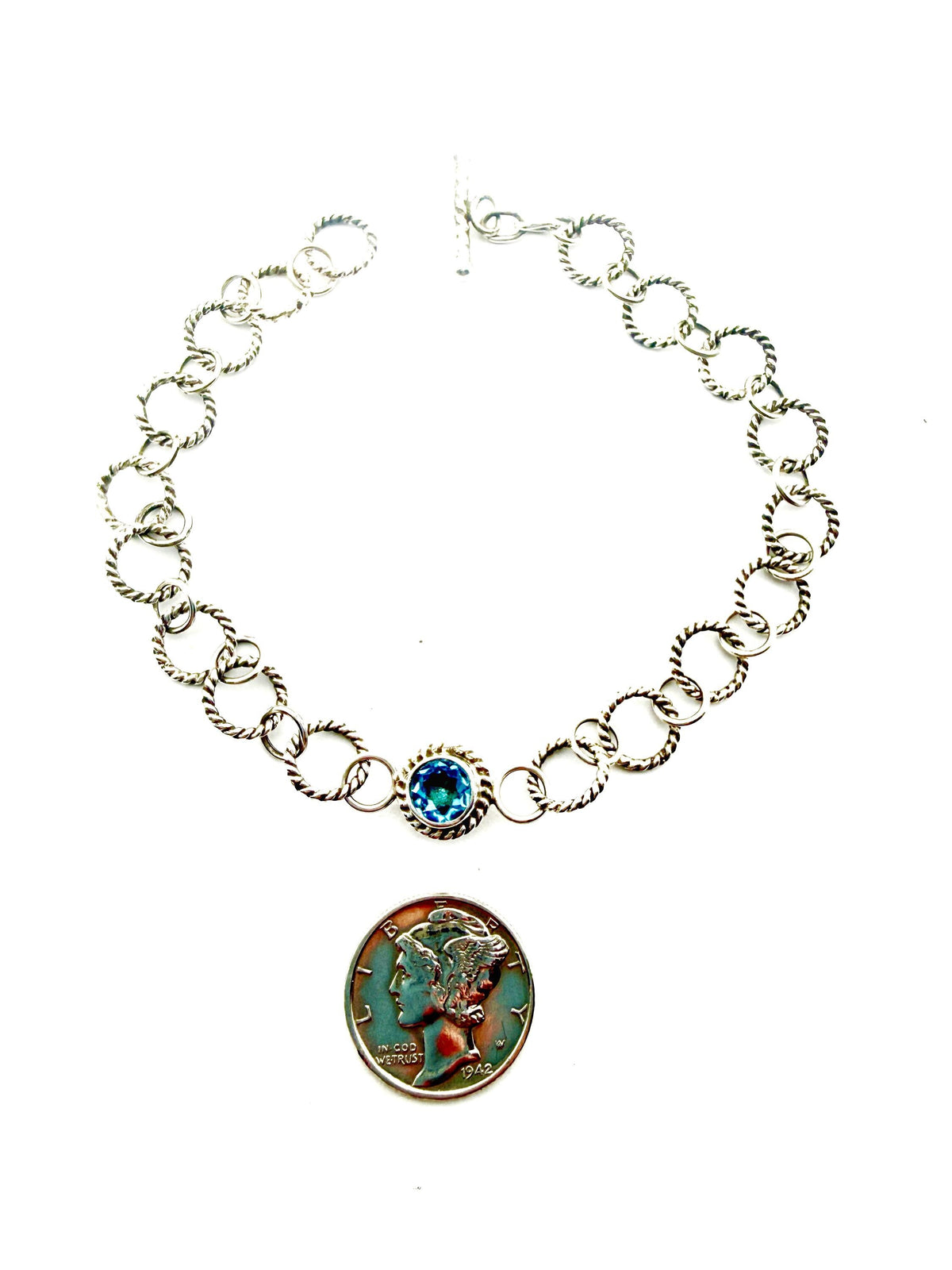 Birthstone link bracelet in sterling silver