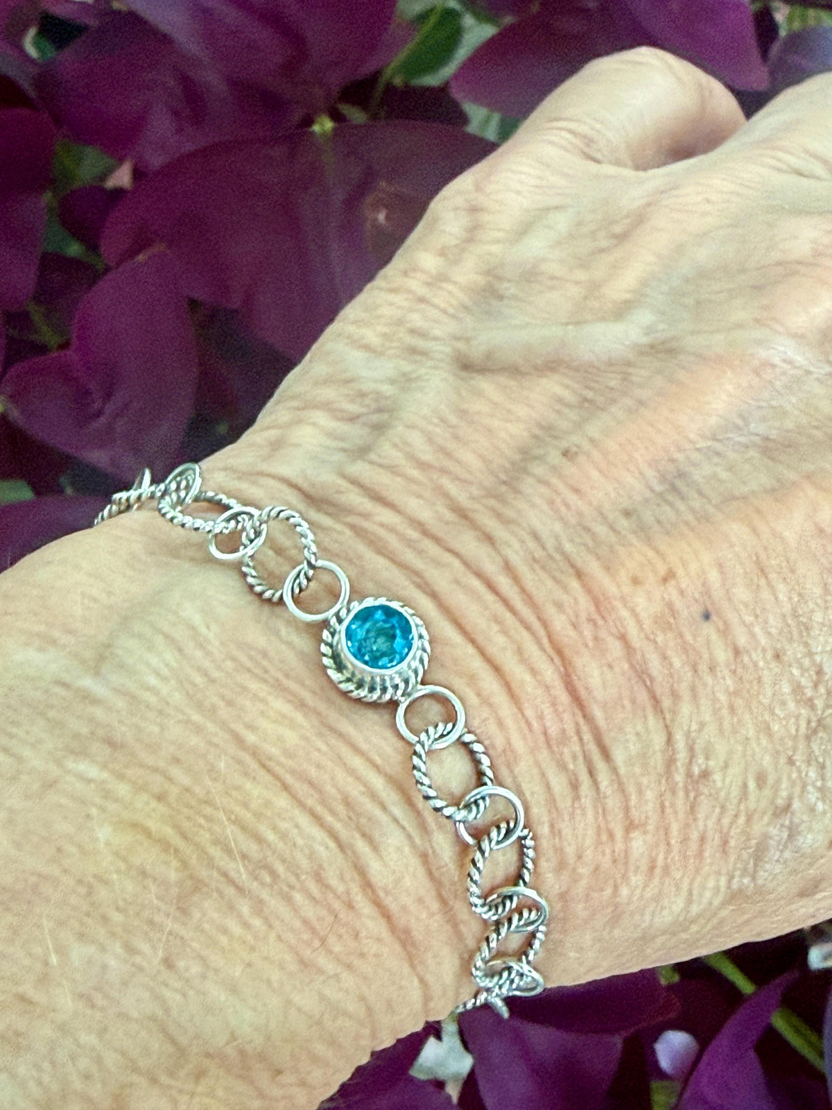 Birthstone link bracelet in sterling silver