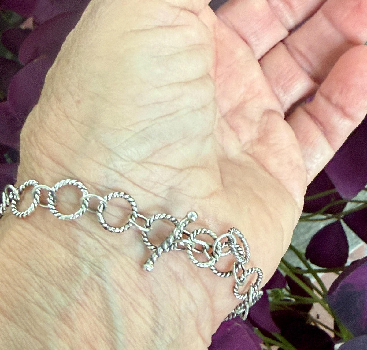 Birthstone link bracelet in sterling silver