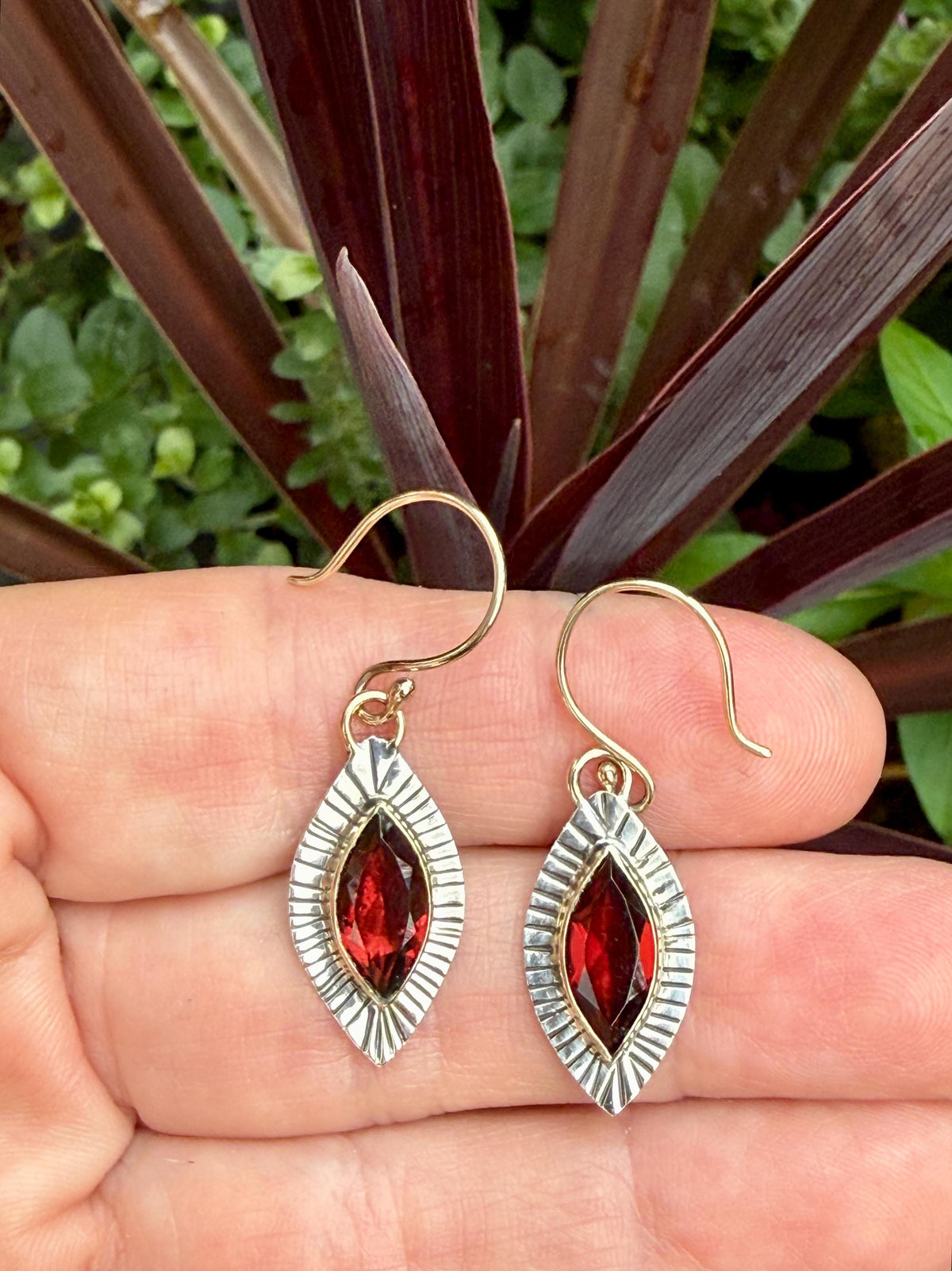 Garnet Marquise earrings in 14k and sterling silver