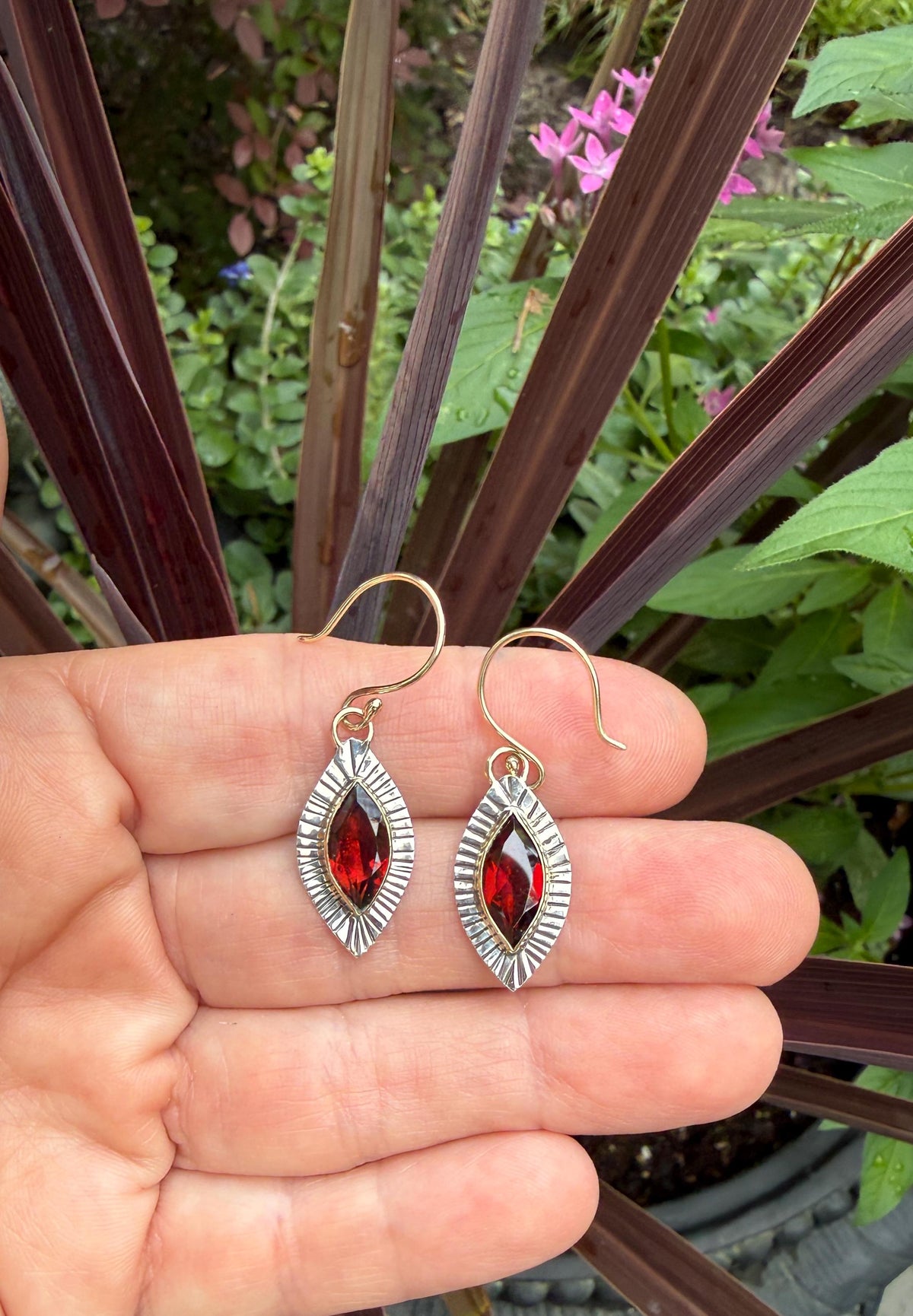 Garnet Marquise earrings in 14k and sterling silver