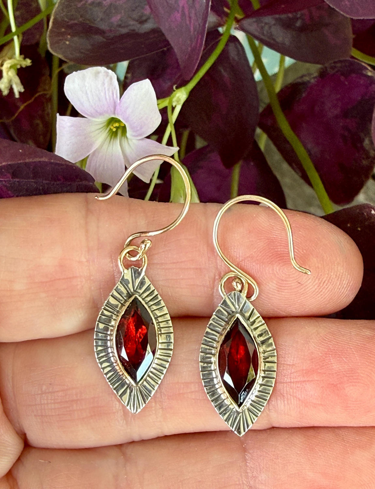 Garnet Marquise earrings in 14k and sterling silver