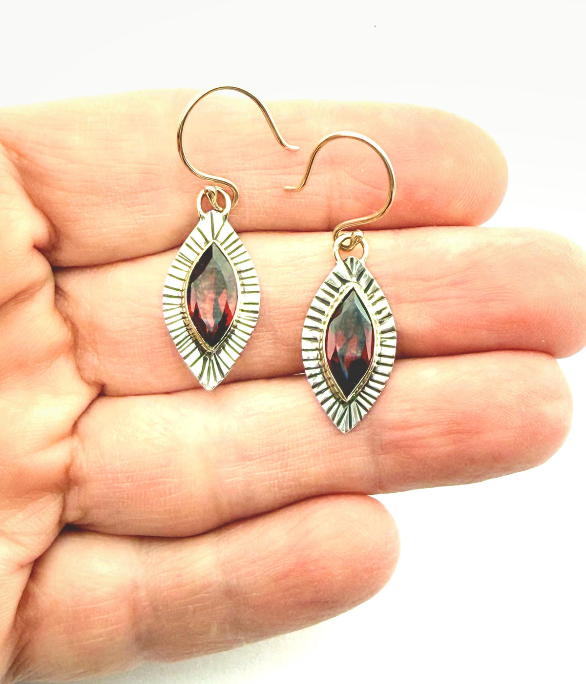 Garnet Marquise earrings in 14k and sterling silver