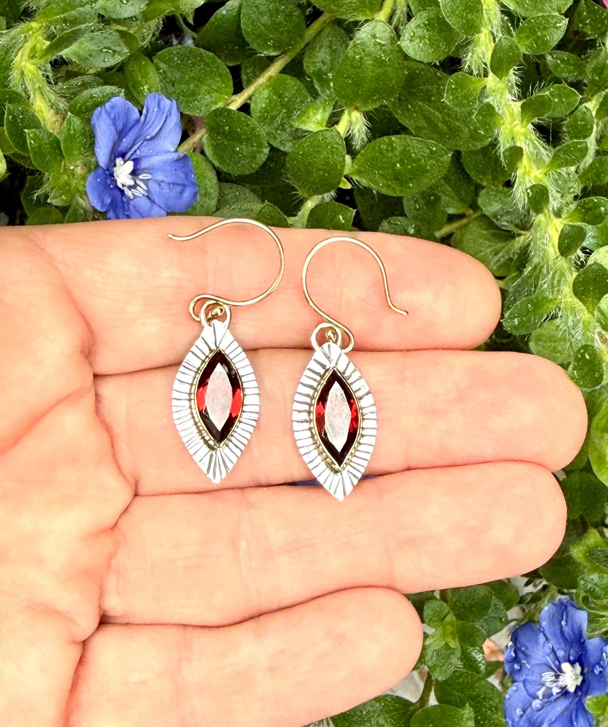 Garnet Marquise earrings in 14k and sterling silver